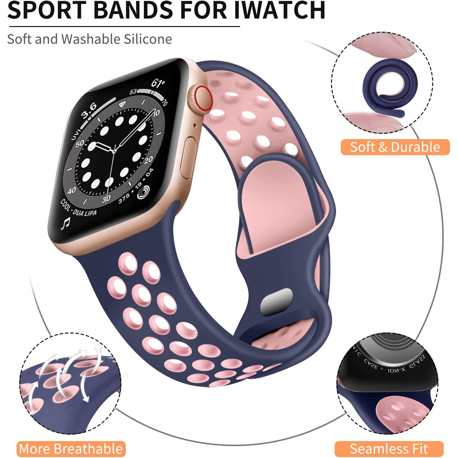 Lerobo Compatible With Apple Watch Series 9 Band 45Mm 44Mm 46Mm Ultra 2 49Mm 42Mm For Women Men,Soft Silicone Sport Band Replacement Wristbands For Iwatch Se & Series 10 8 7 6 5 4 3 2 1,Sport Edition