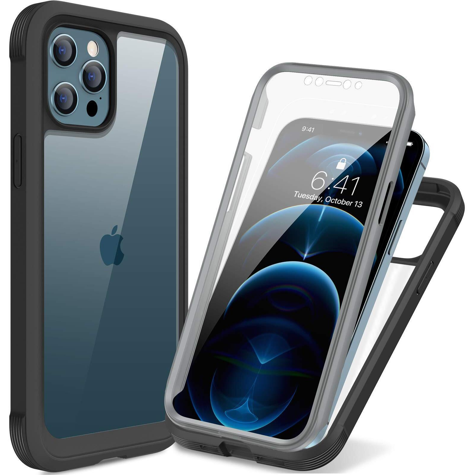 Miracase Designed For Iphone 12 Pro Max Case, Full Body Rugged Case With Built-In Touch Sensitive Anti-Scratch Screen Protector, Soft Tpu Case Compatible With Iphone 12 Pro Max 6.7", Black