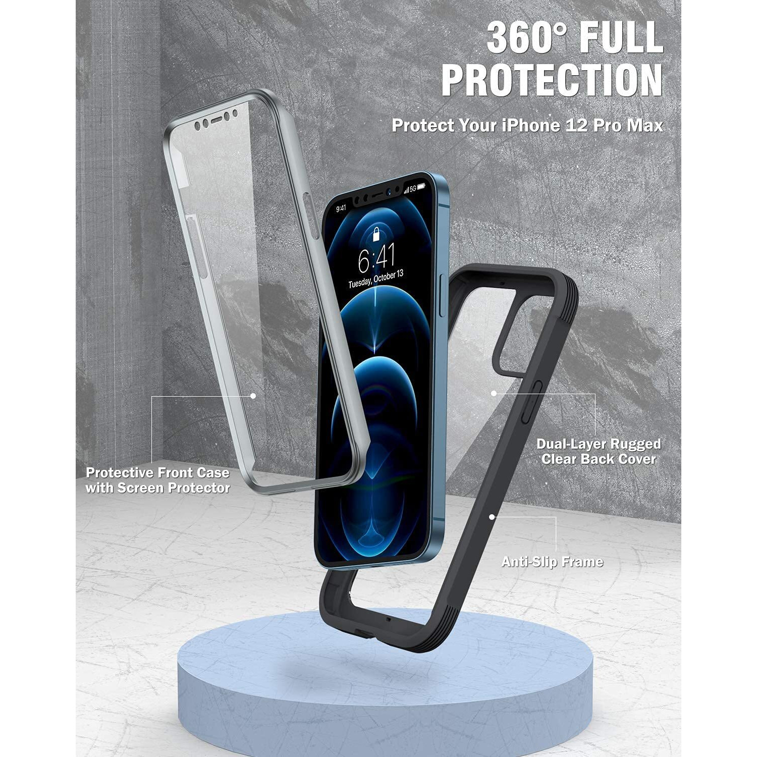 Miracase Designed For Iphone 12 Pro Max Case, Full Body Rugged Case With Built-In Touch Sensitive Anti-Scratch Screen Protector, Soft Tpu Case Compatible With Iphone 12 Pro Max 6.7", Black