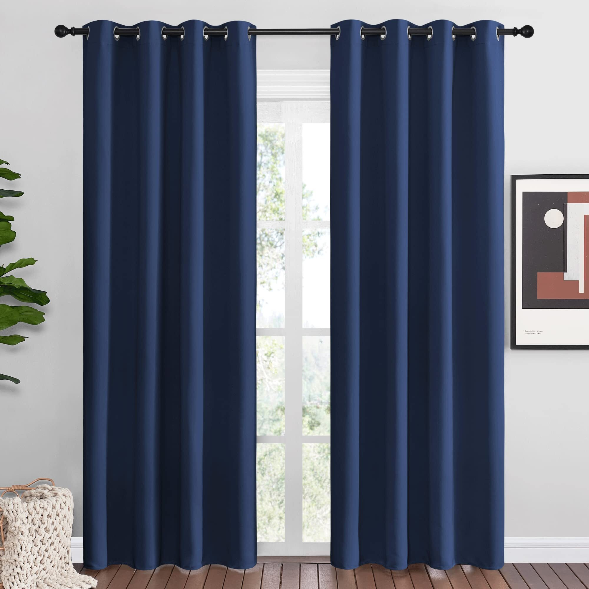 Nicetown Navy Blackout Curtains 86" Long For Living Room, Thermal Insulated Window Treatment Light Reducing Room Darkening Drapes For Boys Kids Bedroom, Classroom, Apartment (55" W X 86 L, Set Of 2)