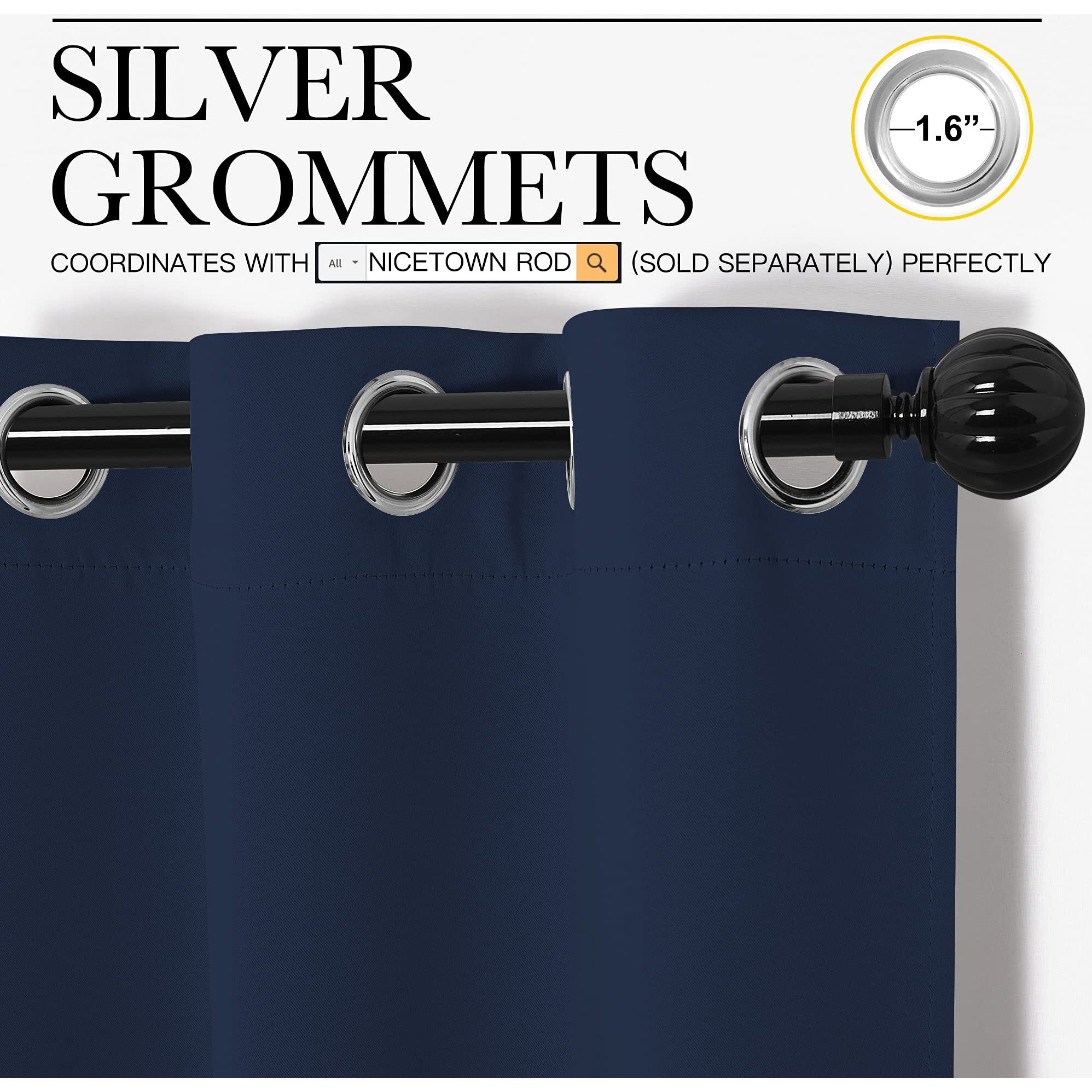 Nicetown Navy Blackout Curtains 86" Long For Living Room, Thermal Insulated Window Treatment Light Reducing Room Darkening Drapes For Boys Kids Bedroom, Classroom, Apartment (55" W X 86 L, Set Of 2)