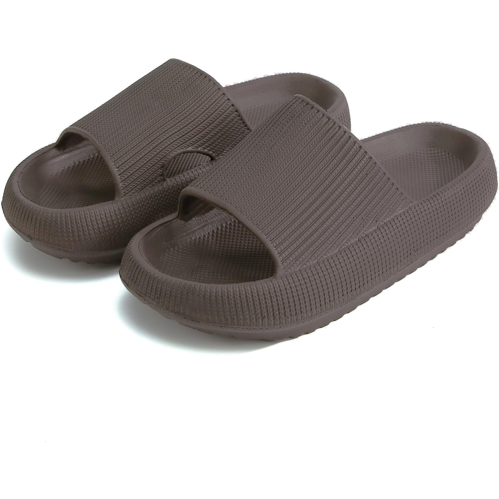 Pillow Slippers Rosyclo Massage Shower Bathroom Non-Slip Quick Drying Open Toe Super Soft Comfy Thick Sole Cloud Cushion Slide Sandals For Indoor&Outdoor (9.5-10 Women/8-9 Men, Dark Chocolate)