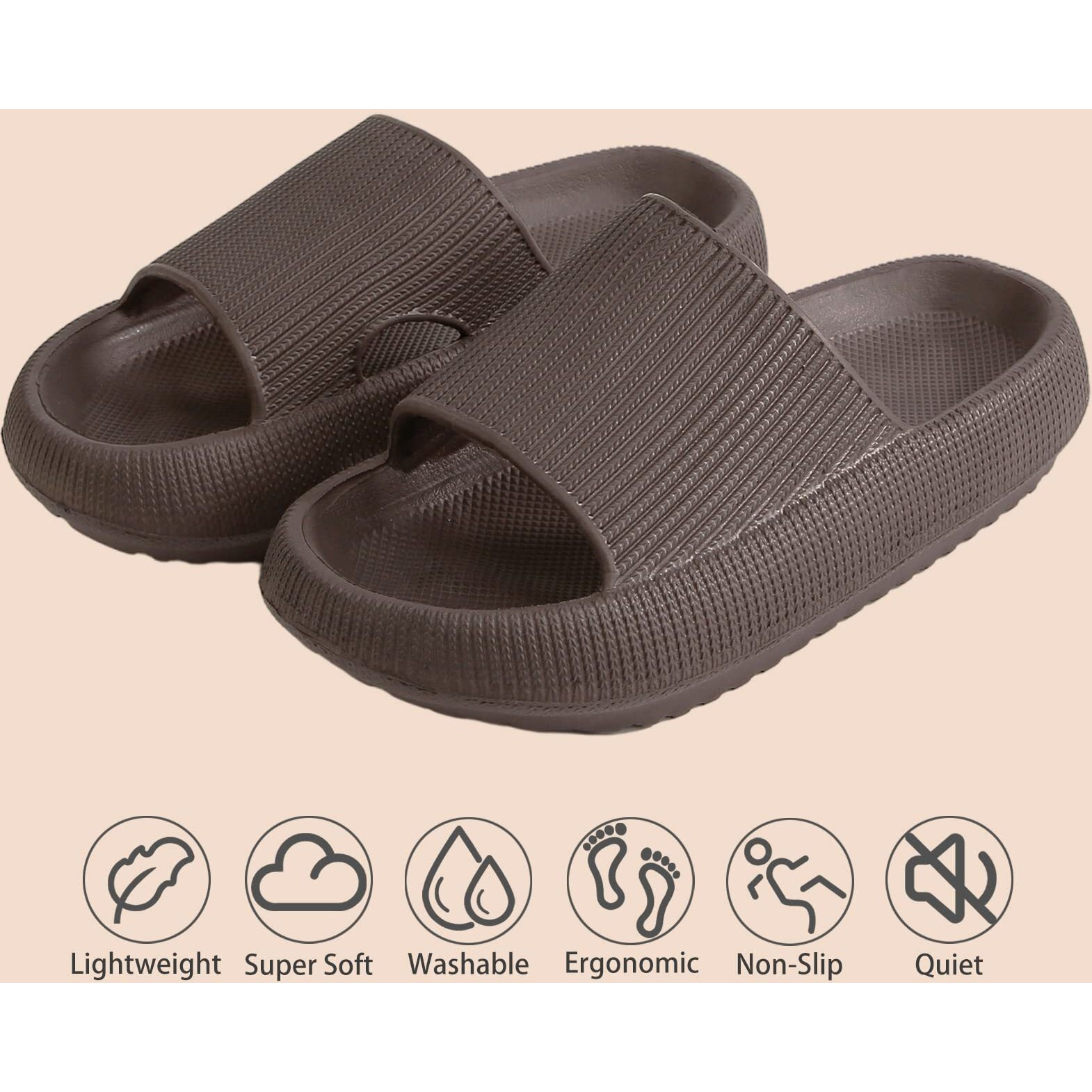 Pillow Slippers Rosyclo Massage Shower Bathroom Non-Slip Quick Drying Open Toe Super Soft Comfy Thick Sole Cloud Cushion Slide Sandals For Indoor&Outdoor (9.5-10 Women/8-9 Men, Dark Chocolate)