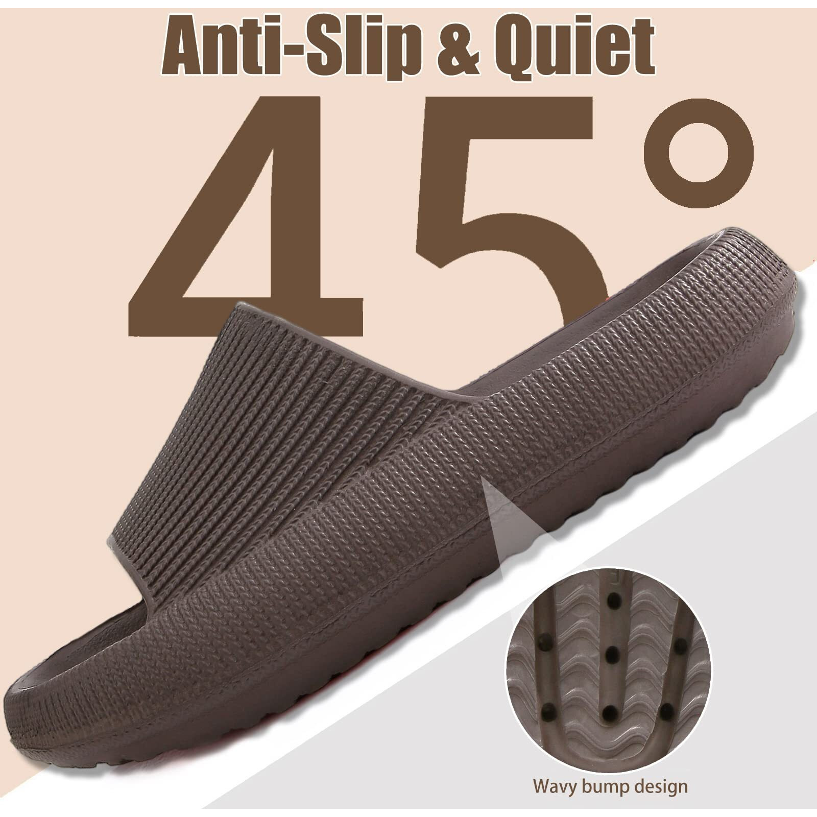 Pillow Slippers Rosyclo Massage Shower Bathroom Non-Slip Quick Drying Open Toe Super Soft Comfy Thick Sole Cloud Cushion Slide Sandals For Indoor&Outdoor (9.5-10 Women/8-9 Men, Dark Chocolate)