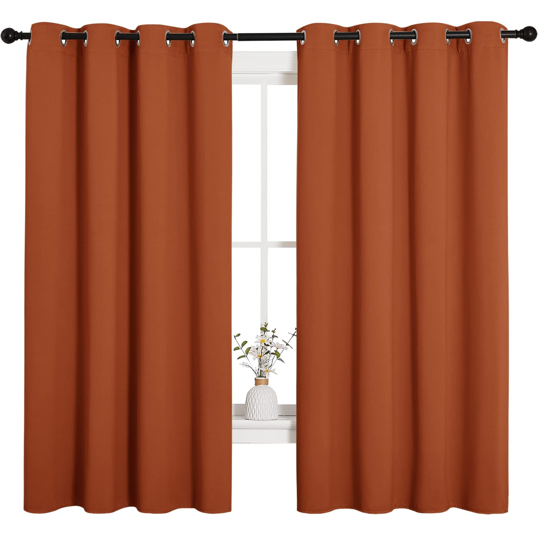 Nicetown Halloween Blackout Curtain Panels For Girls Room, Nursery Essential Thermal Insulated Solid Grommet Top Blackout Drapes (Burnt Orange, 1 Pair, 55 X 68 Inches)