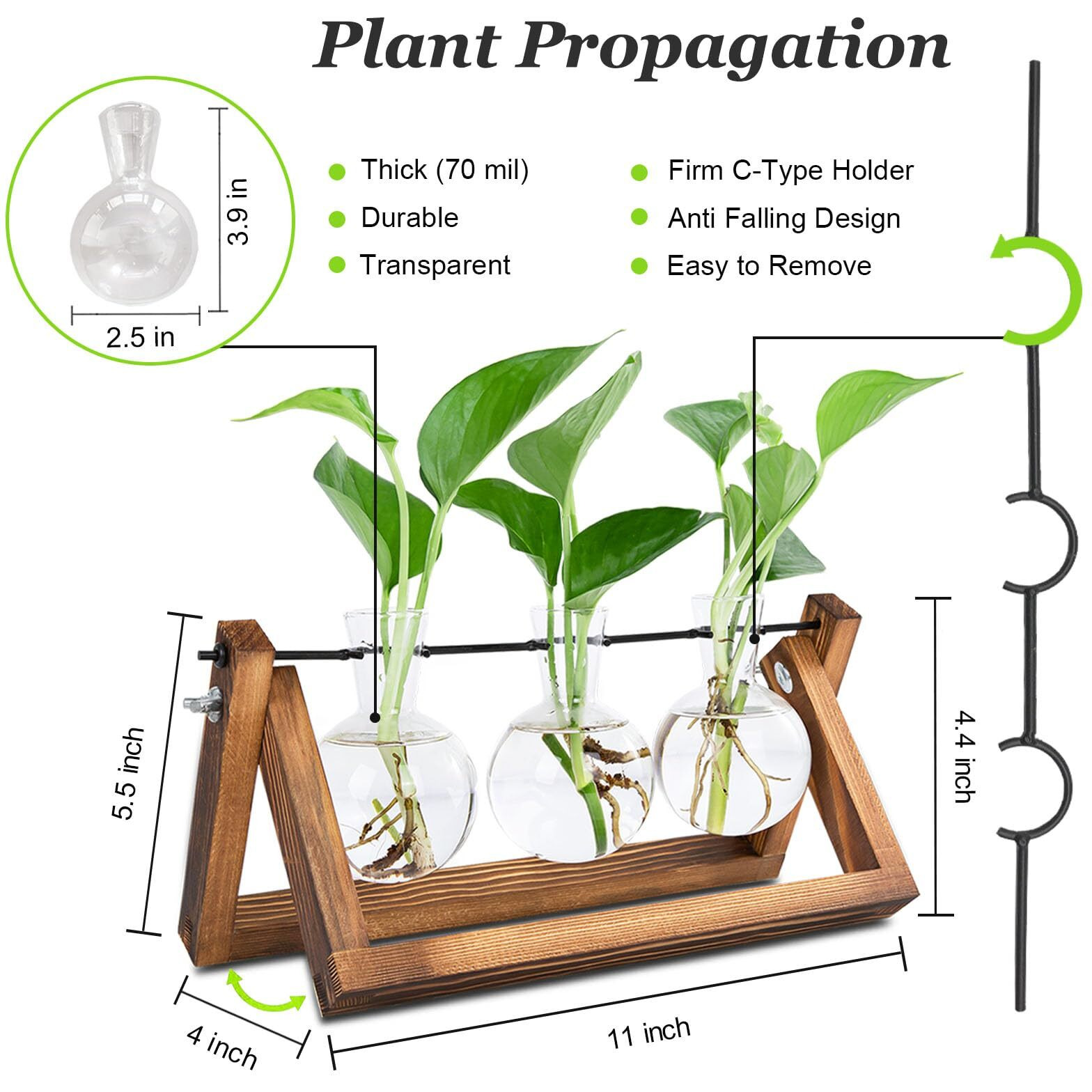 Renmxj Plant Propagation Station, Plant Terrarium With Wooden Stand, Unique Gardening Birthday Gifts For Women Plant Lovers, Home Office Garden Decor Planter - 3 Bulb Glass Vases