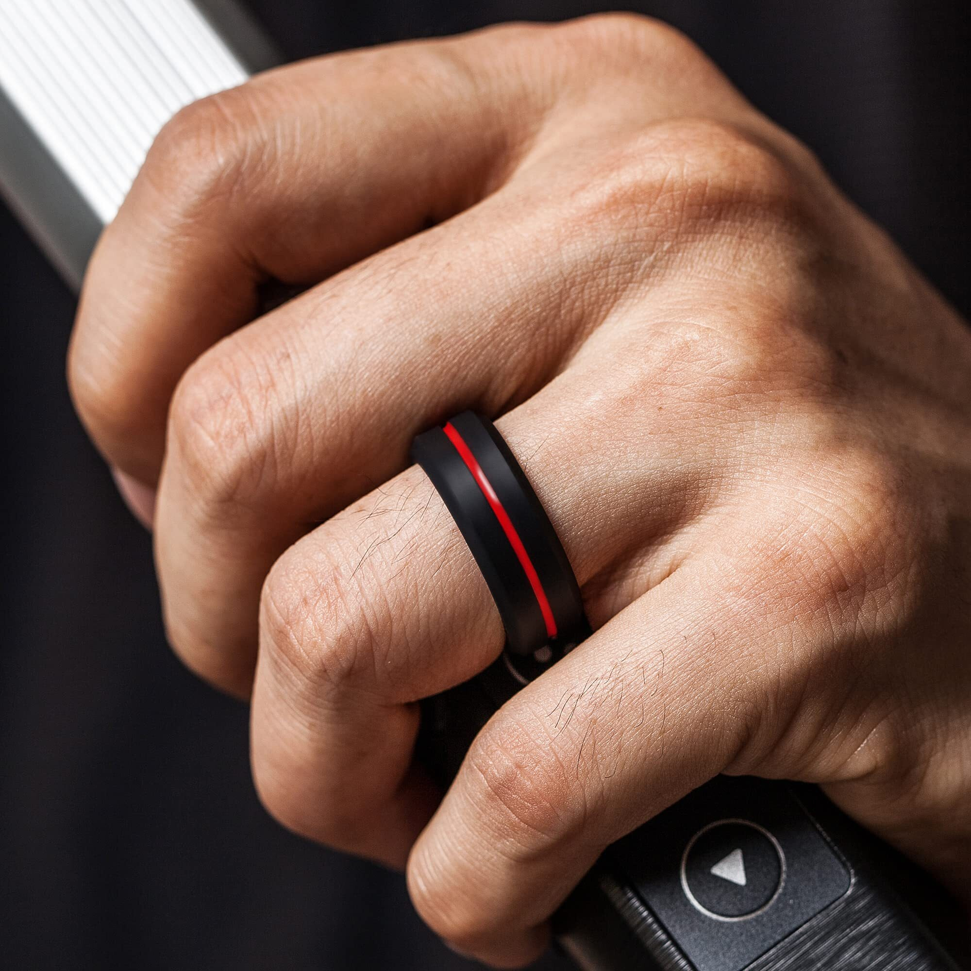 Thunderfit Silicone Wedding Rings For Men, Brushed Top Middle Engraved Line Rubber Engagement Bands 8.2Mm Wide 2.5Mm Thick - 1/4/6/7 Variety Multipack (Pack B - Size 10.5-11 (20.60Mm))