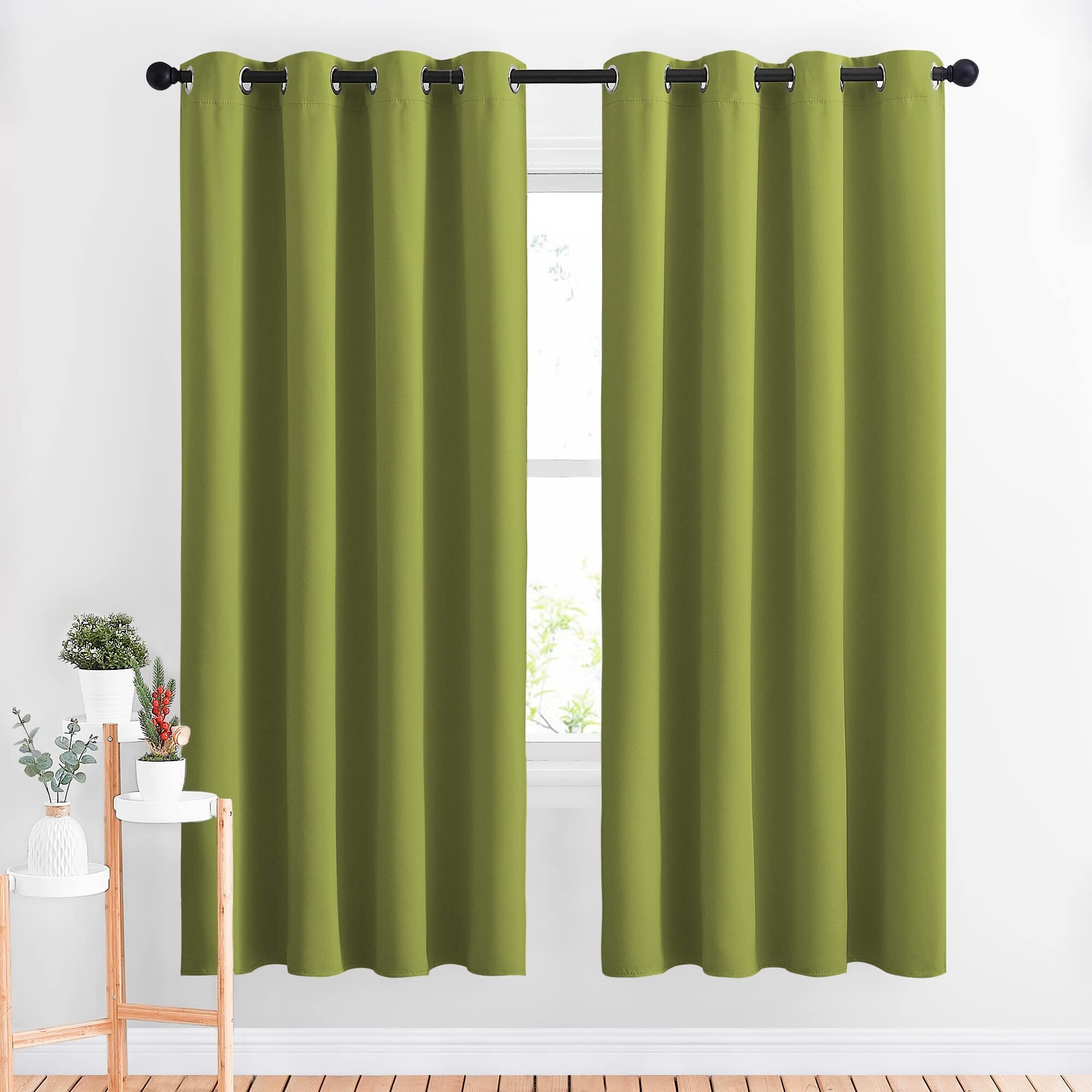 Nicetown Green Blackout Draperies Curtains - Window Treatment Thermal Insulated Solid Grommet Blackout Curtainsdrapes For Bedroom (Set Of 2 Panels, 52 By 72 Inch, Fresh Green)