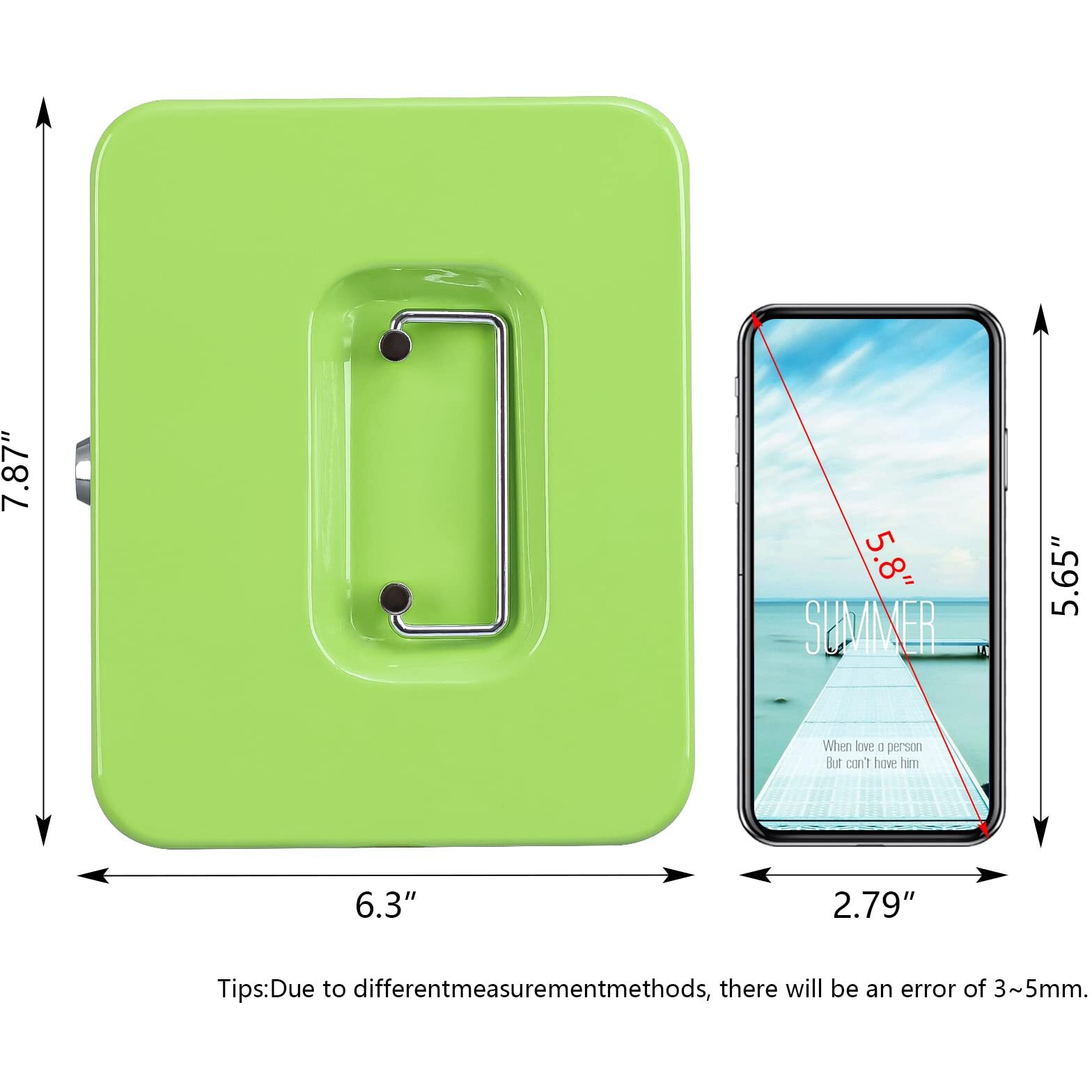 Kyodoled Medium Cash Box With Money Tray,Small Safe Lock Box With Key,Cash Drawer,7.87&quotX 6.30&quotX 3.54" Limegreen Medium
