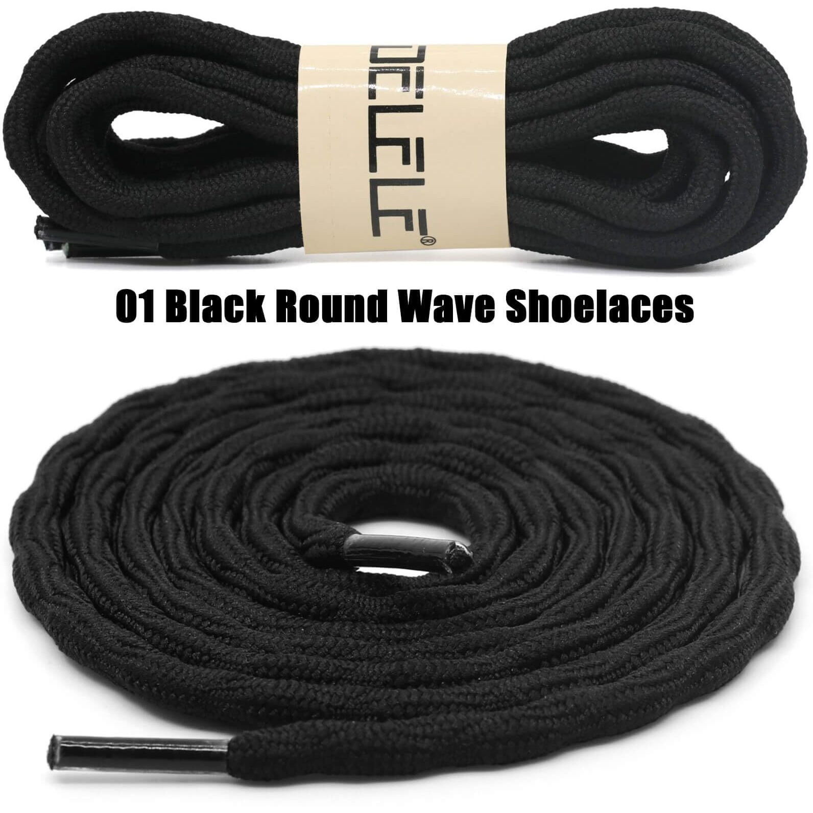 Delele 2 Pair Round Wave Shape Non Slip Heavy Duty And Durable Outdoor Climbing Shoelaces Black Hiking Shoe Laces Shoestrings-118 Inch