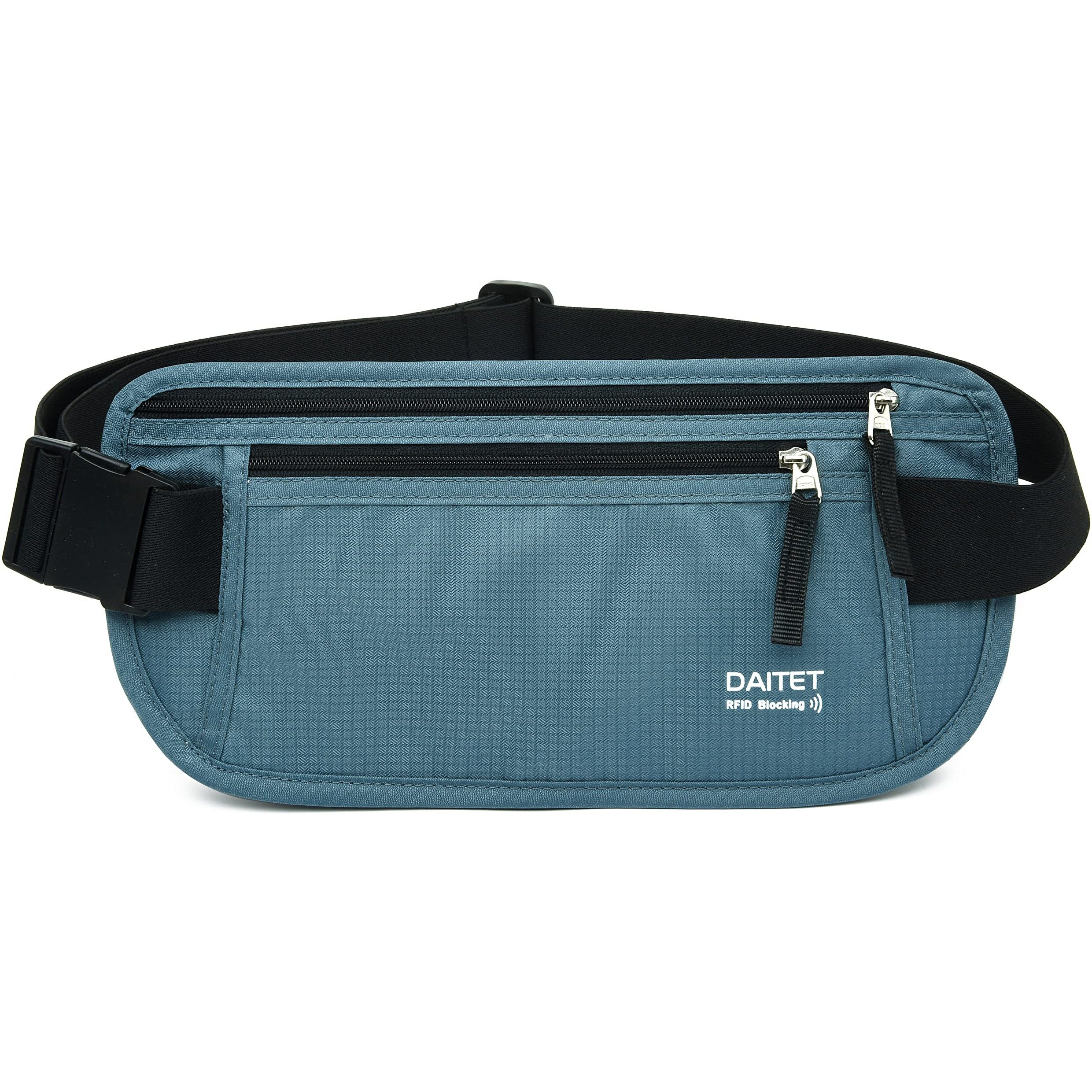 Rfid Blocking Money Belt For Men Women, Slim Fanny Pack For Travel,Running,Conceal Waist Wallet For Passport Holder,Phone,Cash(Black Turquoise)