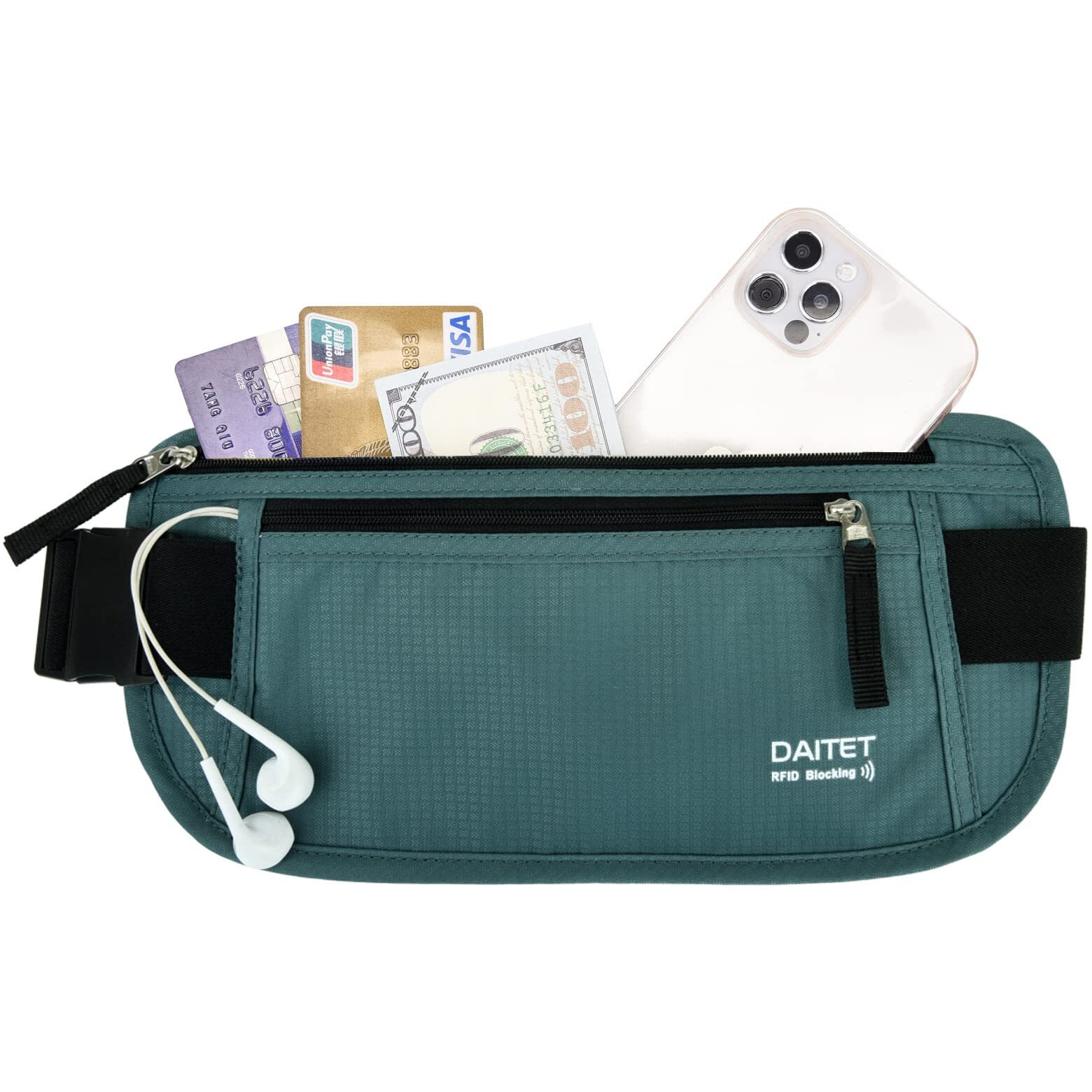 Rfid Blocking Money Belt For Men Women, Slim Fanny Pack For Travel,Running,Conceal Waist Wallet For Passport Holder,Phone,Cash(Black Turquoise)