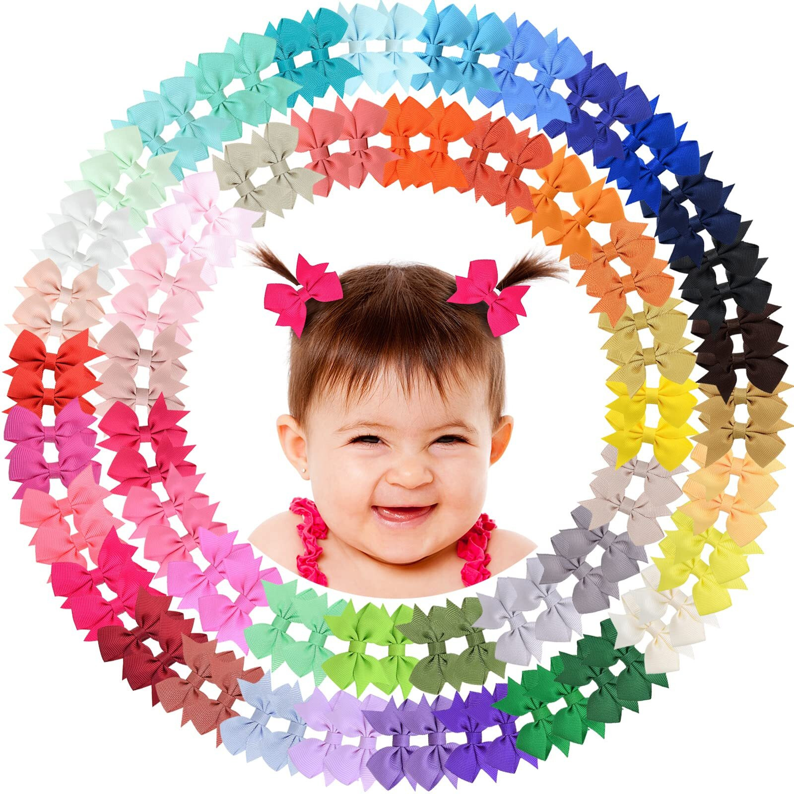 Alinmo Hair Clips For Girls 100Pcs - 2" Fully Lined Tiny Bows, Alligator Clips For Infants And Toddlers In Pairs
