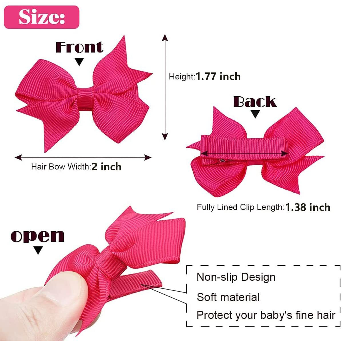 Alinmo Hair Clips For Girls 100Pcs - 2" Fully Lined Tiny Bows, Alligator Clips For Infants And Toddlers In Pairs