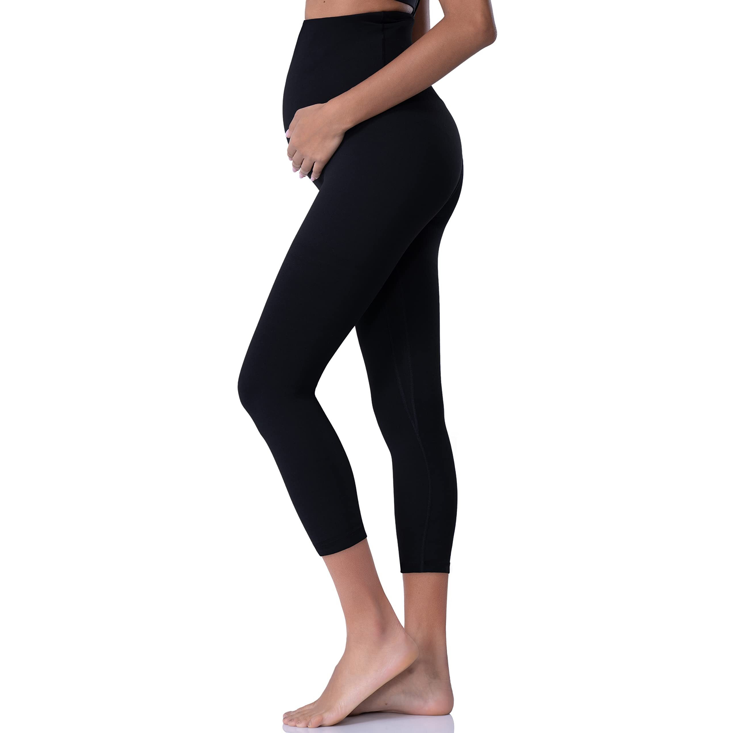 Poshdivah Capri Women's Maternity Leggings Over The Belly Pregnancy Yoga Pants Active Wear Workout Leggings Black Small