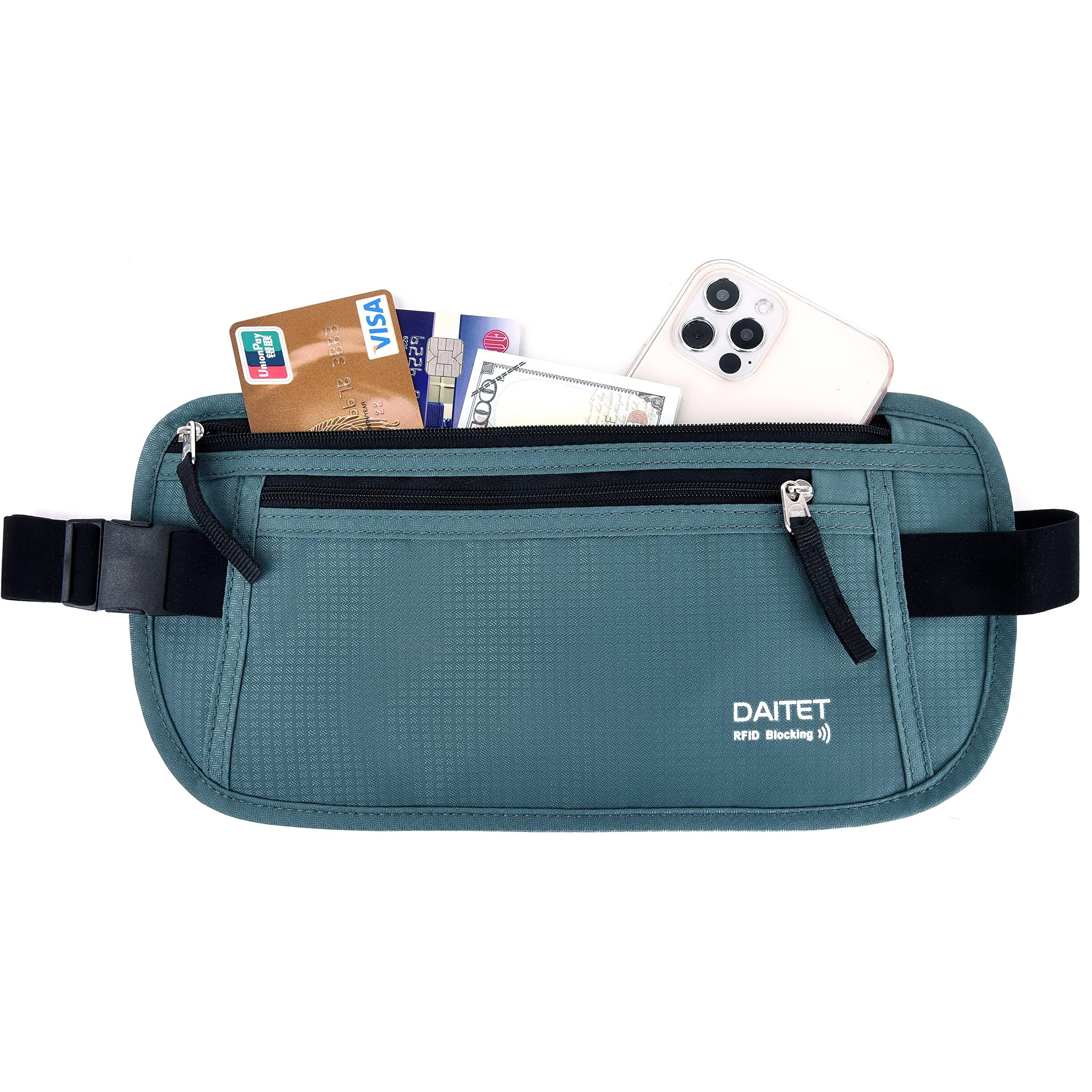 Rfid Blocking Money Belt For Men Women, Slim Fanny Pack For Travel,Running,Conceal Waist Wallet For Passport Holder,Phone,Cash(Turquoise)