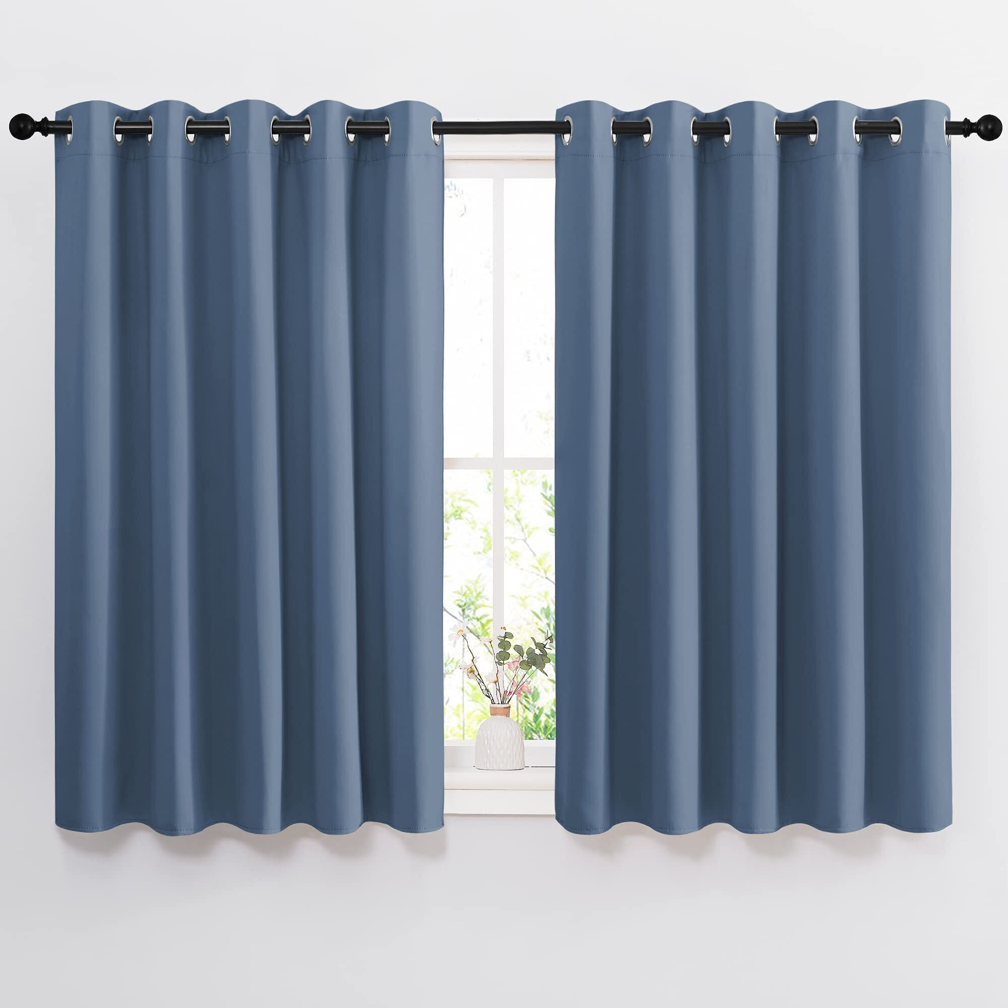 Nicetown Bedroom Blackout Curtains And Drapes 54" L - Window Treatment Thermal Insulated Solid Grommet Blackout Draperies For Home Office (Stone Blue, 2 Panels132" Wide)