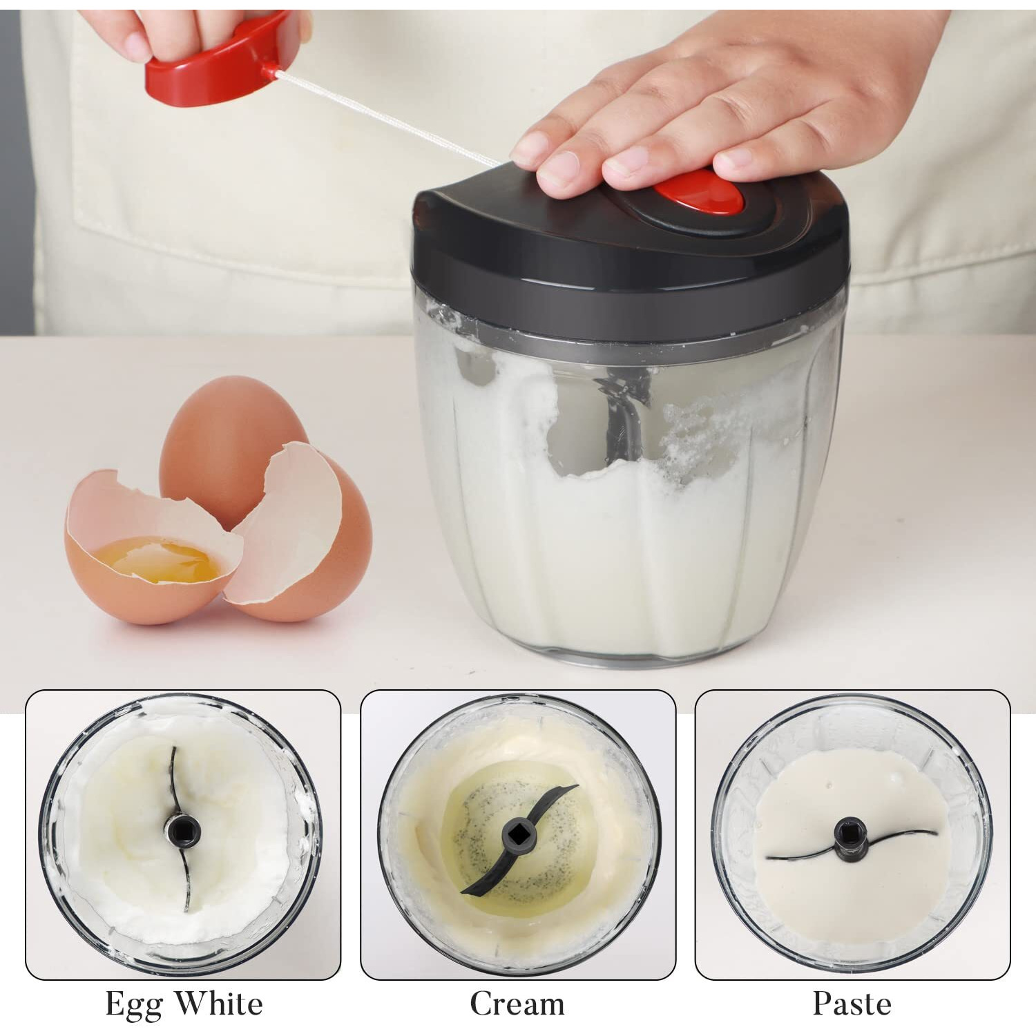 Ourokhome Manual Food Processor Vegetable Chopper, Portable Hand Pull String Garlic Mincer Onion Cutter For Veggies, Ginger, Fruits, Nuts, Herbs, Etc., 900Ml, Black