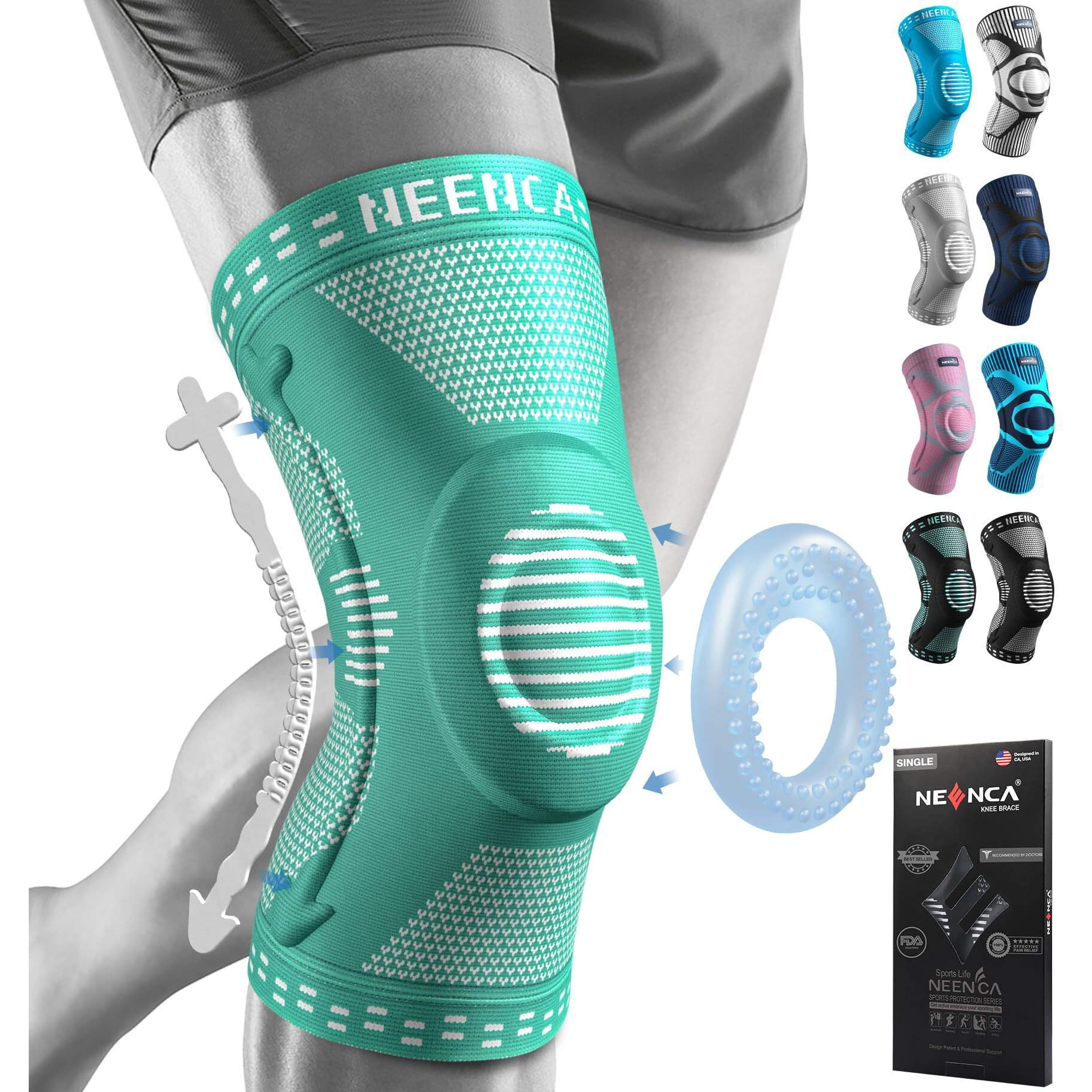 Neenca Professional Knee Brace For Women/Men, Knee Support With Patella Pad & Side Stabilizers, Compression Knee Sleeve For Knee Joint Pain, Meniscus Tear, Acl, Pcl, Runner, Workout - Fsa/Hsa Approved
