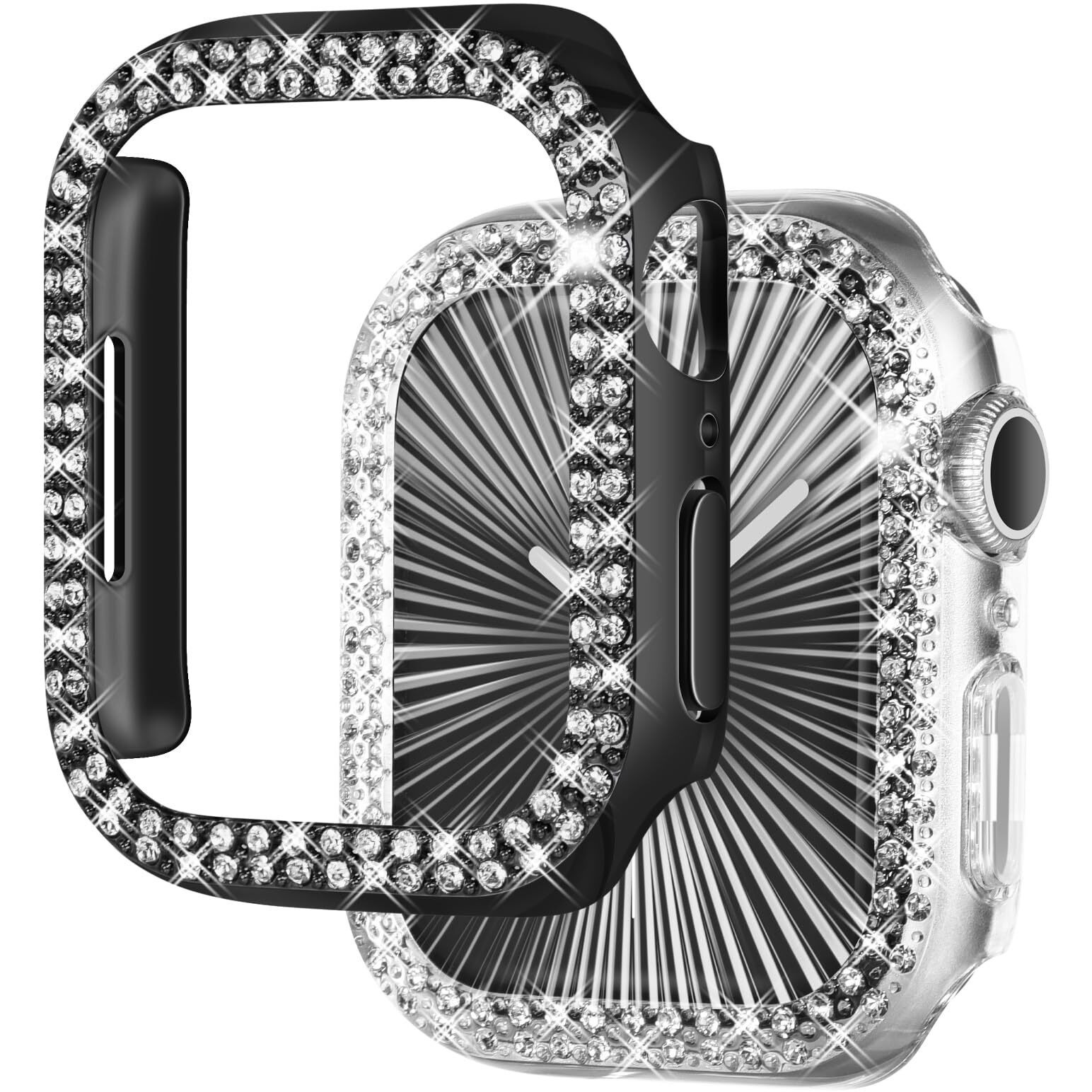 Newways 2-Pack Bling Cases Compatible For Apple Watch Series 8 41Mm Series 7, Protective Bumper For Iwatch Series8/ 7 (41Mm, Black/Clear)