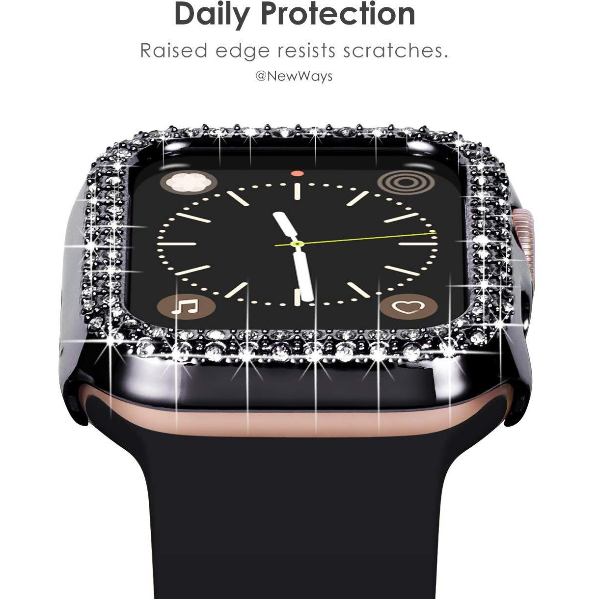 Newways 2-Pack Bling Cases Compatible For Apple Watch Series 8 41Mm Series 7, Protective Bumper For Iwatch Series8/ 7 (41Mm, Black/Clear)