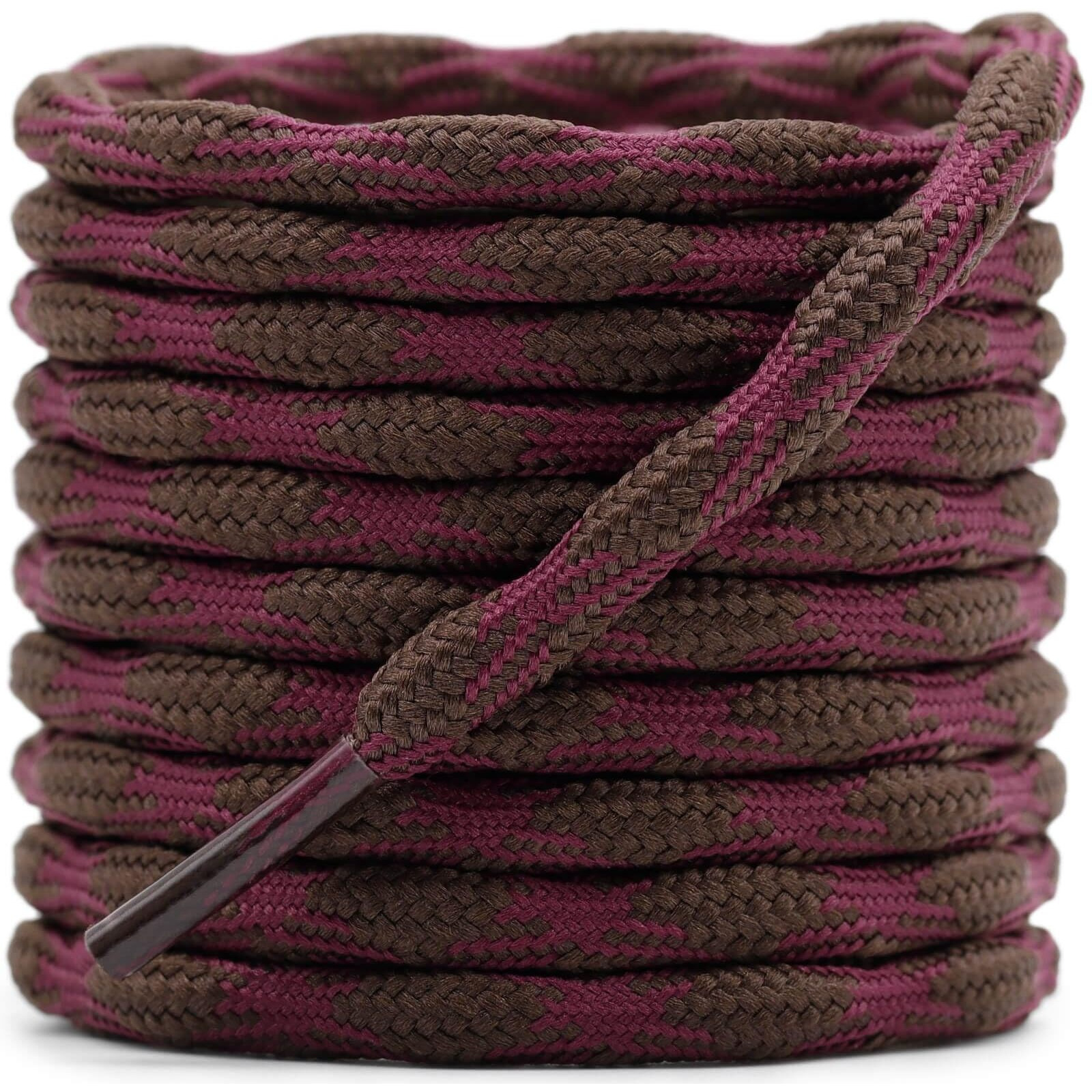 Delele 2 Pair Round Wave Shape Non Slip Heavy Duty And Durable Outdoor Climbing Shoelaces Purple Red&Brown Hiking Shoe Laces Shoestrings-47 Inch