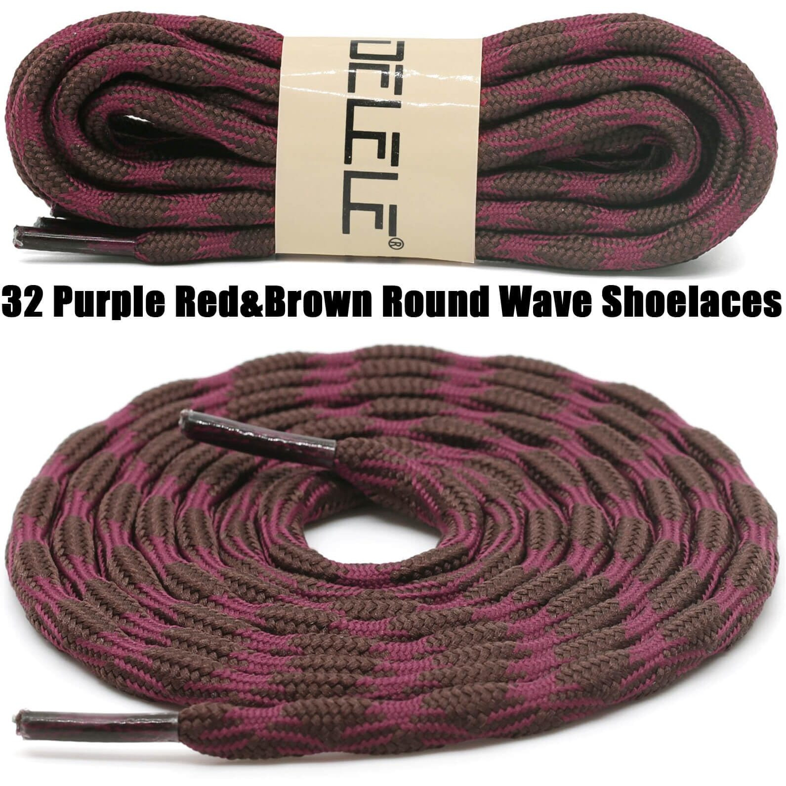 Delele 2 Pair Round Wave Shape Non Slip Heavy Duty And Durable Outdoor Climbing Shoelaces Purple Red&Brown Hiking Shoe Laces Shoestrings-47 Inch