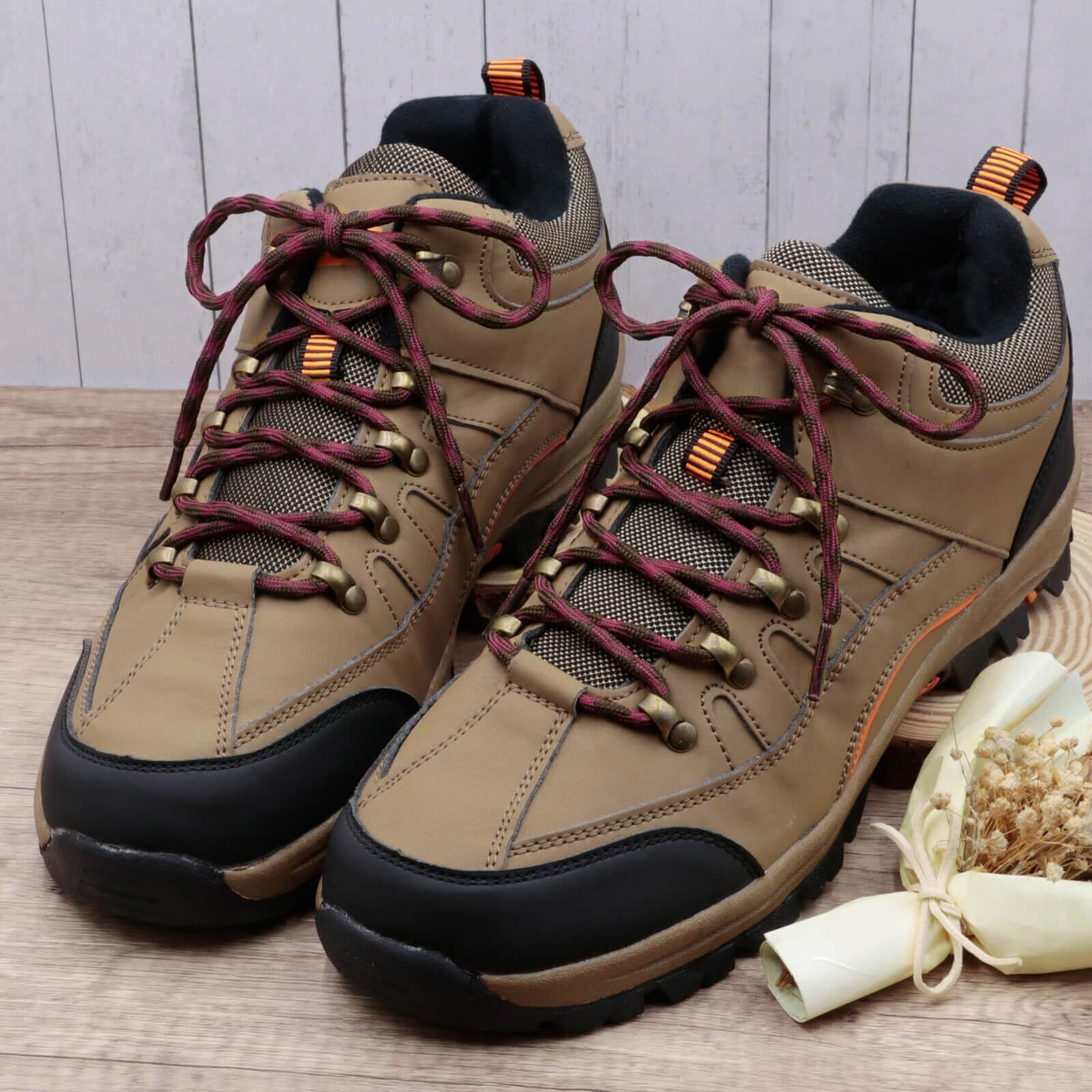 Delele 2 Pair Round Wave Shape Non Slip Heavy Duty And Durable Outdoor Climbing Shoelaces Purple Red&Brown Hiking Shoe Laces Shoestrings-47 Inch