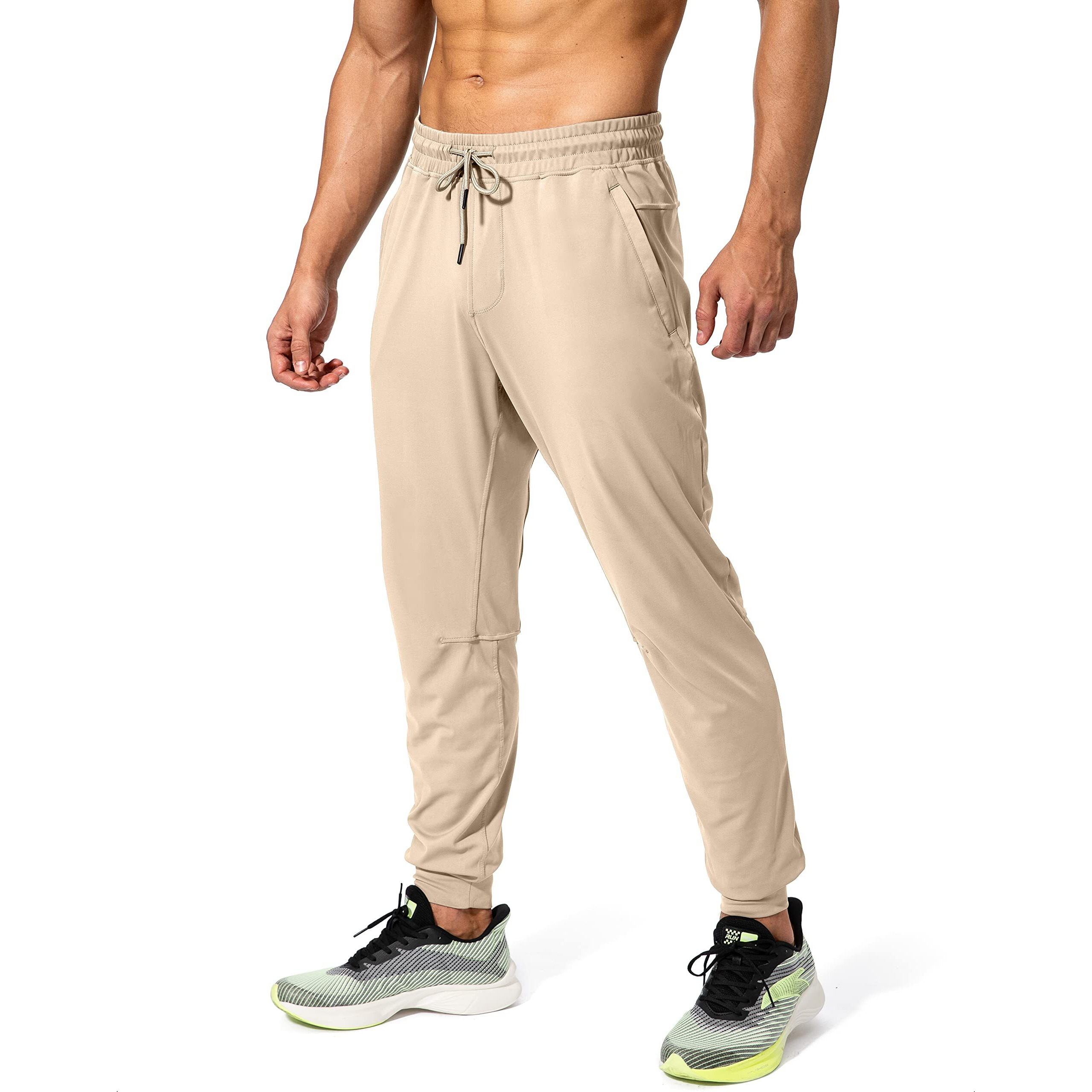 G Gradual Men's Sweatpants With Zipper Pockets Athletic Pants Traning Track Pants Joggers For Men Soccer, Running, Workout (Light Khaki, Large)