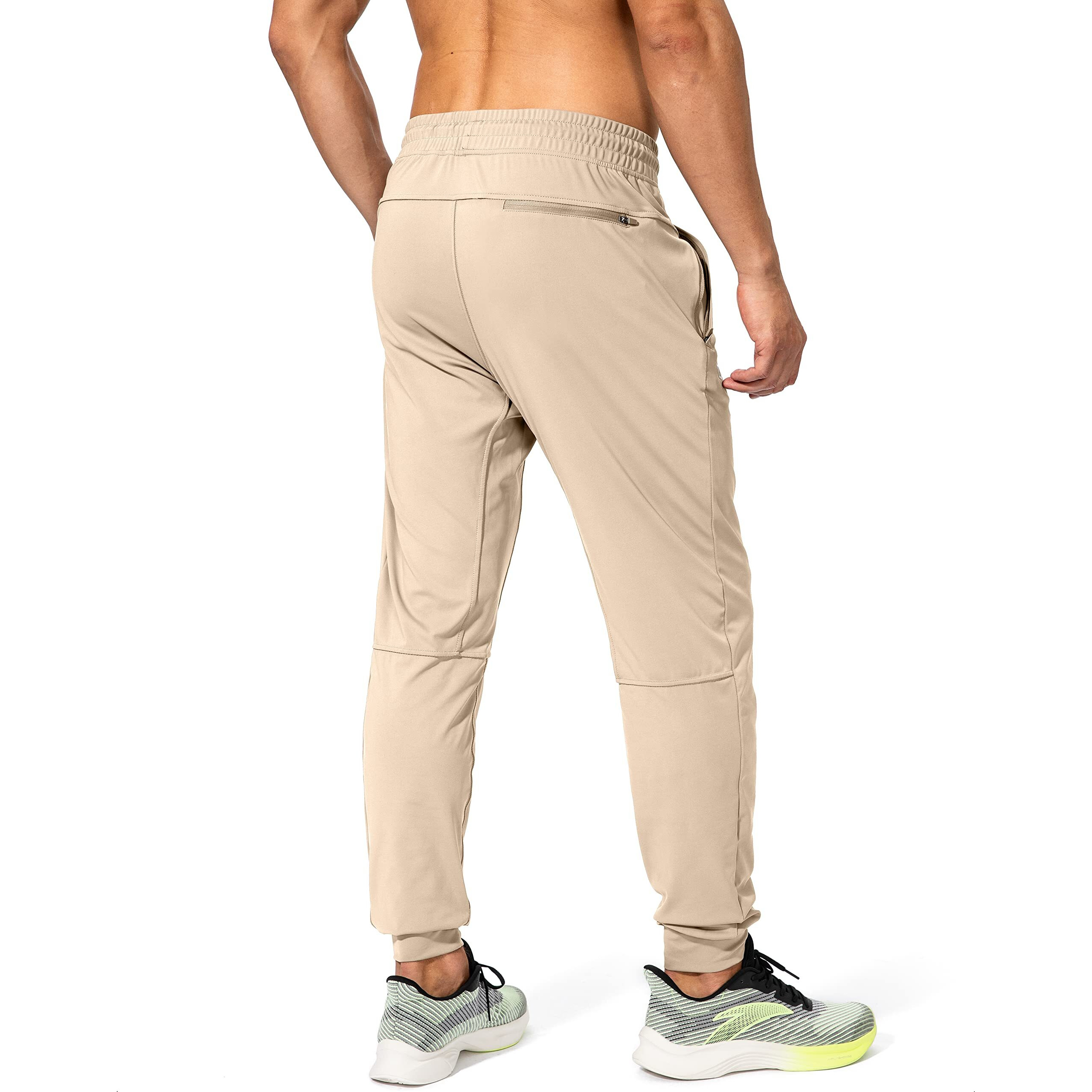 G Gradual Men's Sweatpants With Zipper Pockets Athletic Pants Traning Track Pants Joggers For Men Soccer, Running, Workout (Light Khaki, Large)