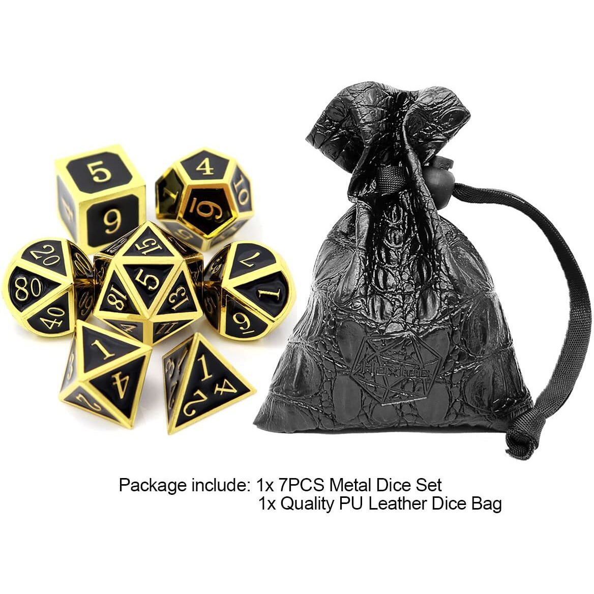 Haxtec Dnd Metal Dice Set D&D Dice For Dungeons And Dragons Roleplaying Games-Glossy Enamel Dice (Gold Black)