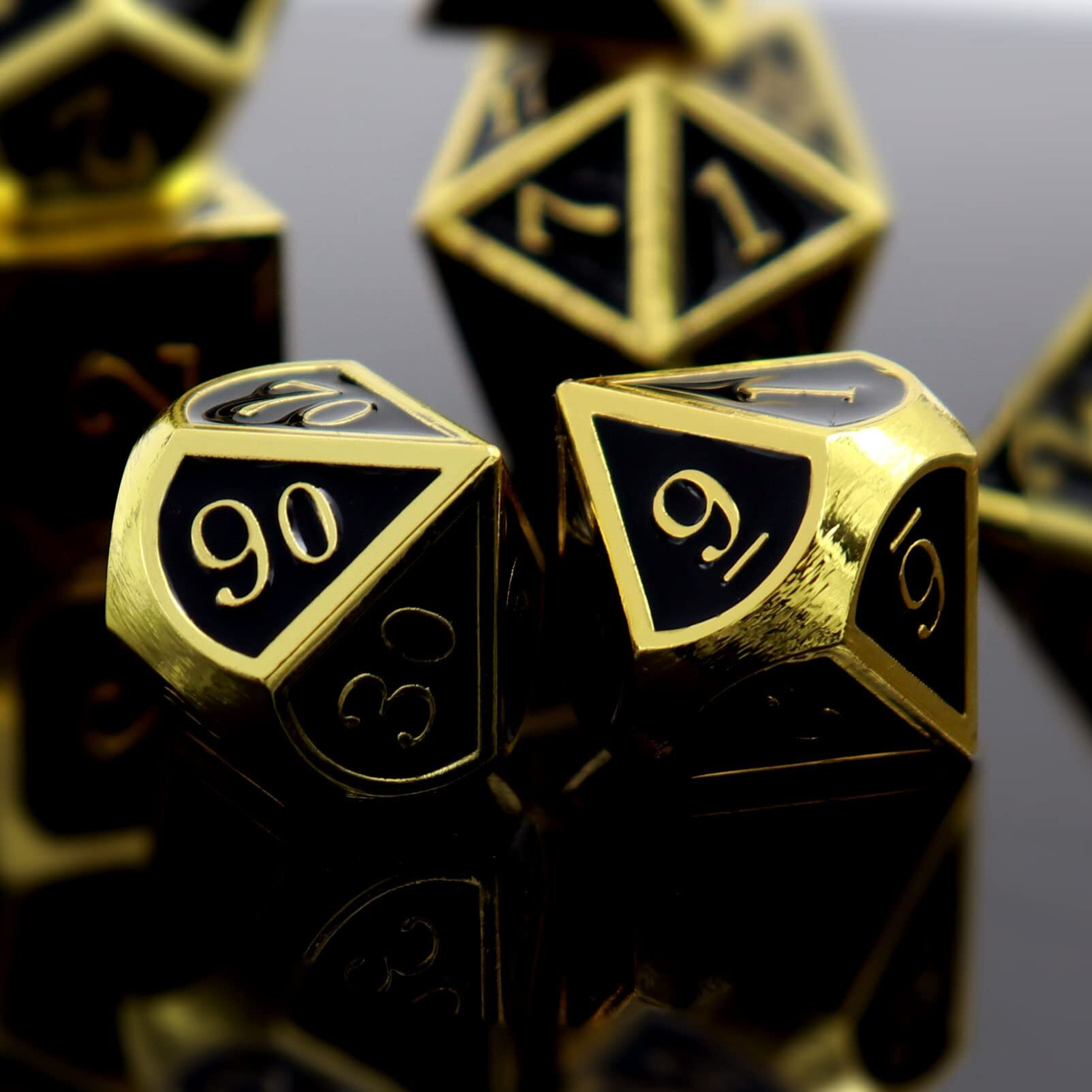 Haxtec Dnd Metal Dice Set D&D Dice For Dungeons And Dragons Roleplaying Games-Glossy Enamel Dice (Gold Black)