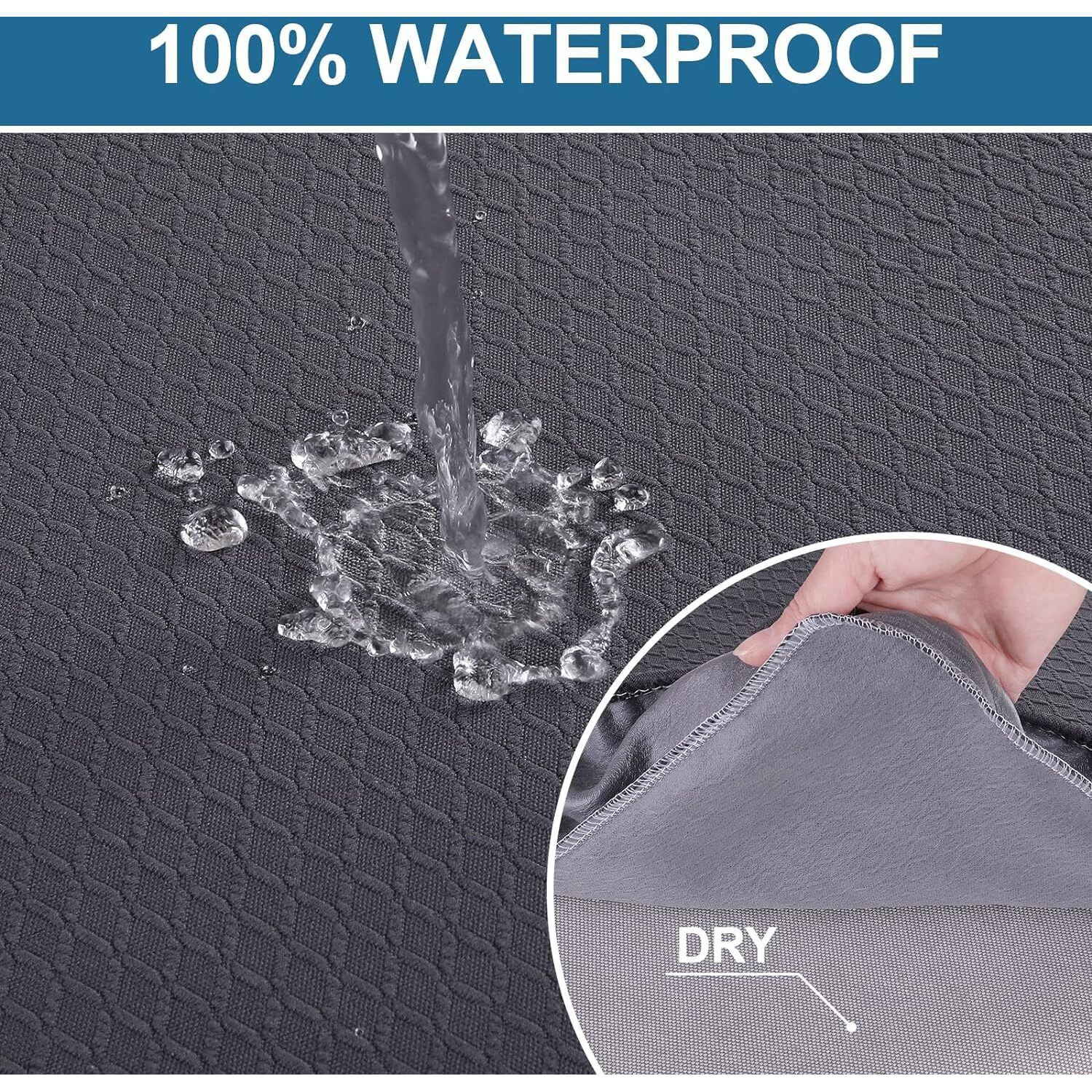 Smiry Waterproof Seat Covers For Dining Room Chairs Set Of 4, Stretch Jacquard Removable Washable Chair Seat Slipcovers Protector, No Rear Covers, Dark Grey