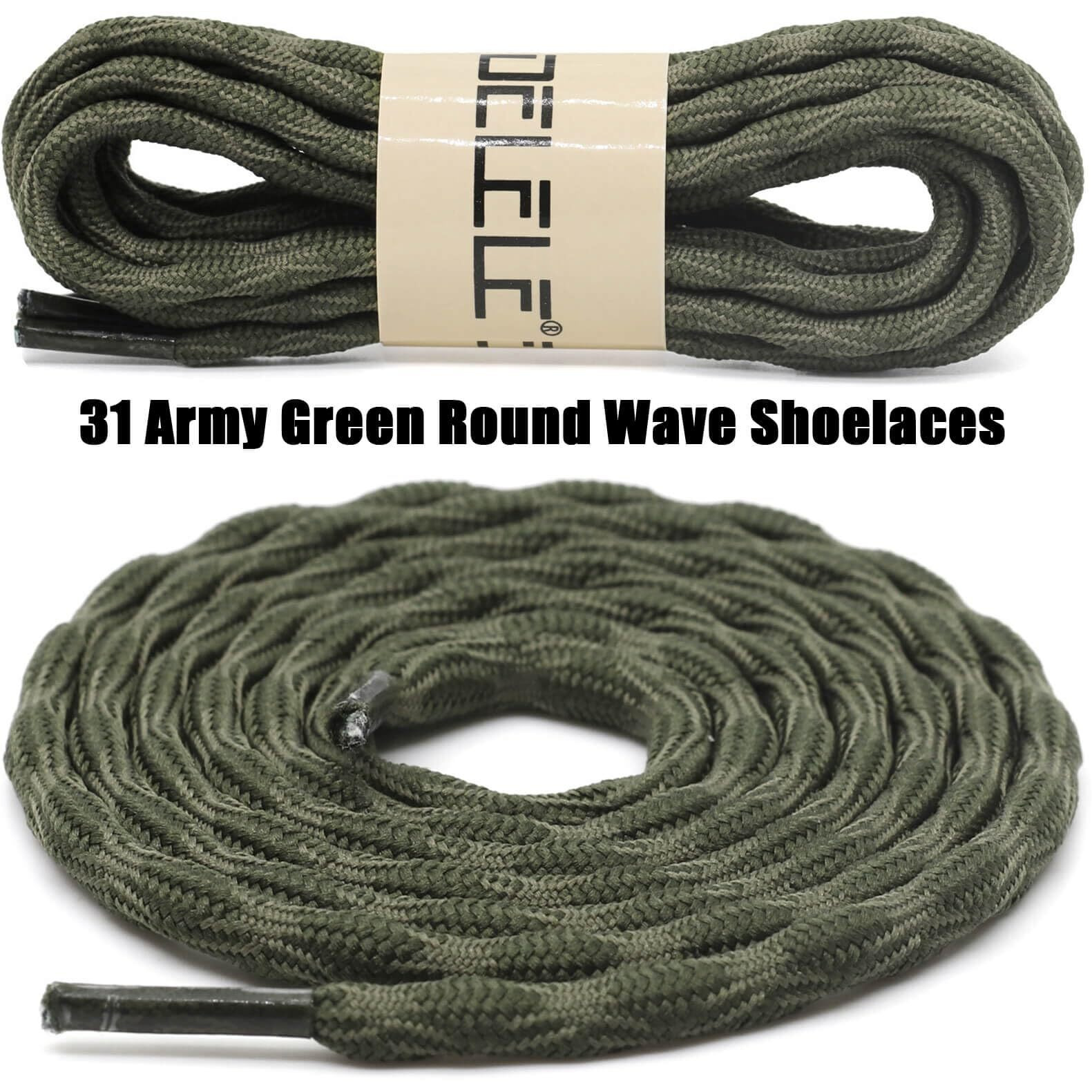 Delele 2 Pair Round Wave Shape Non Slip Heavy Duty And Durable Outdoor Climbing Shoelaces Army Green Hiking Shoe Laces Shoestrings-102 Inch