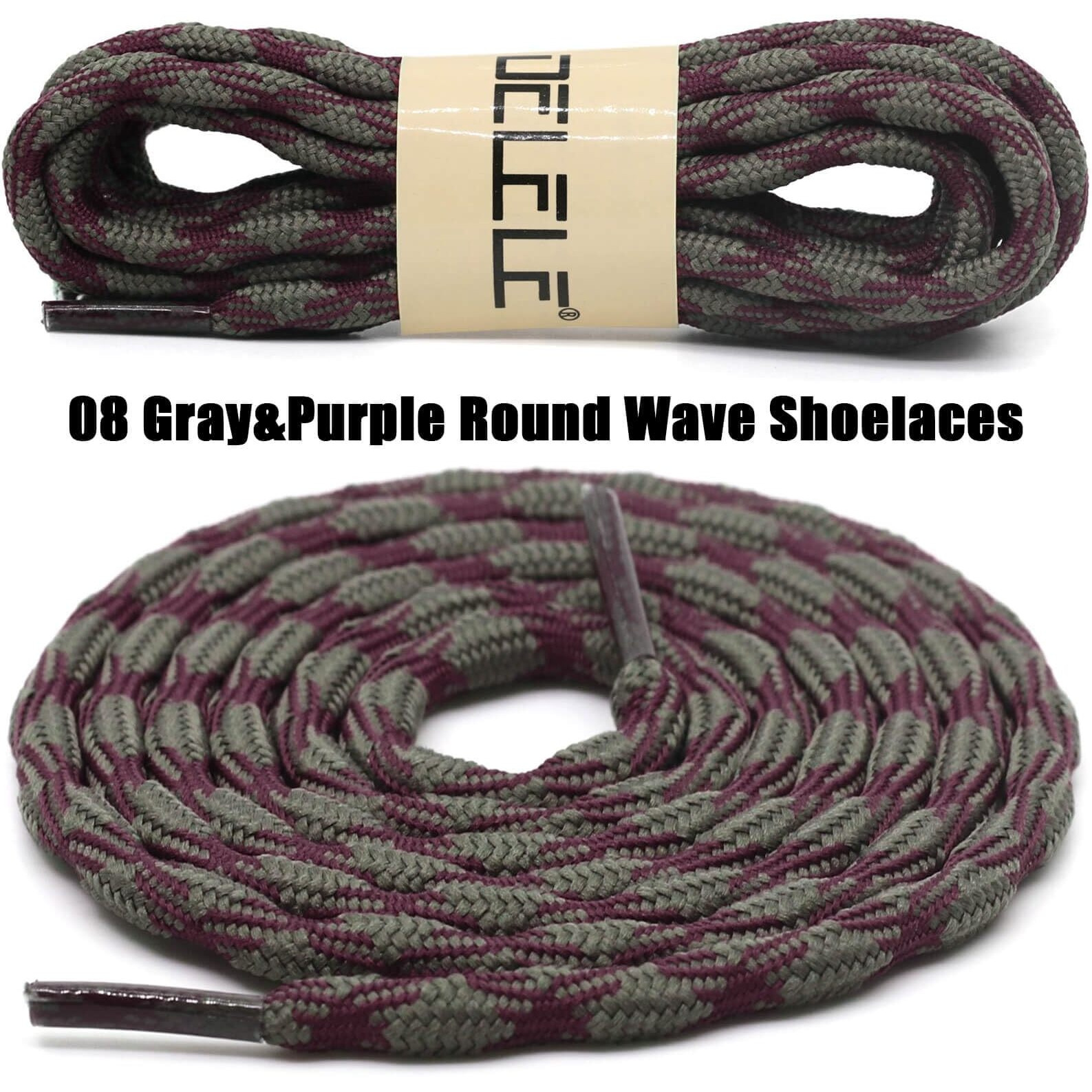 Delele 2 Pair Round Wave Shape Non Slip Heavy Duty And Durable Outdoor Climbing Shoelaces Gray&Purple Hiking Shoe Laces Shoestrings-87 Inch
