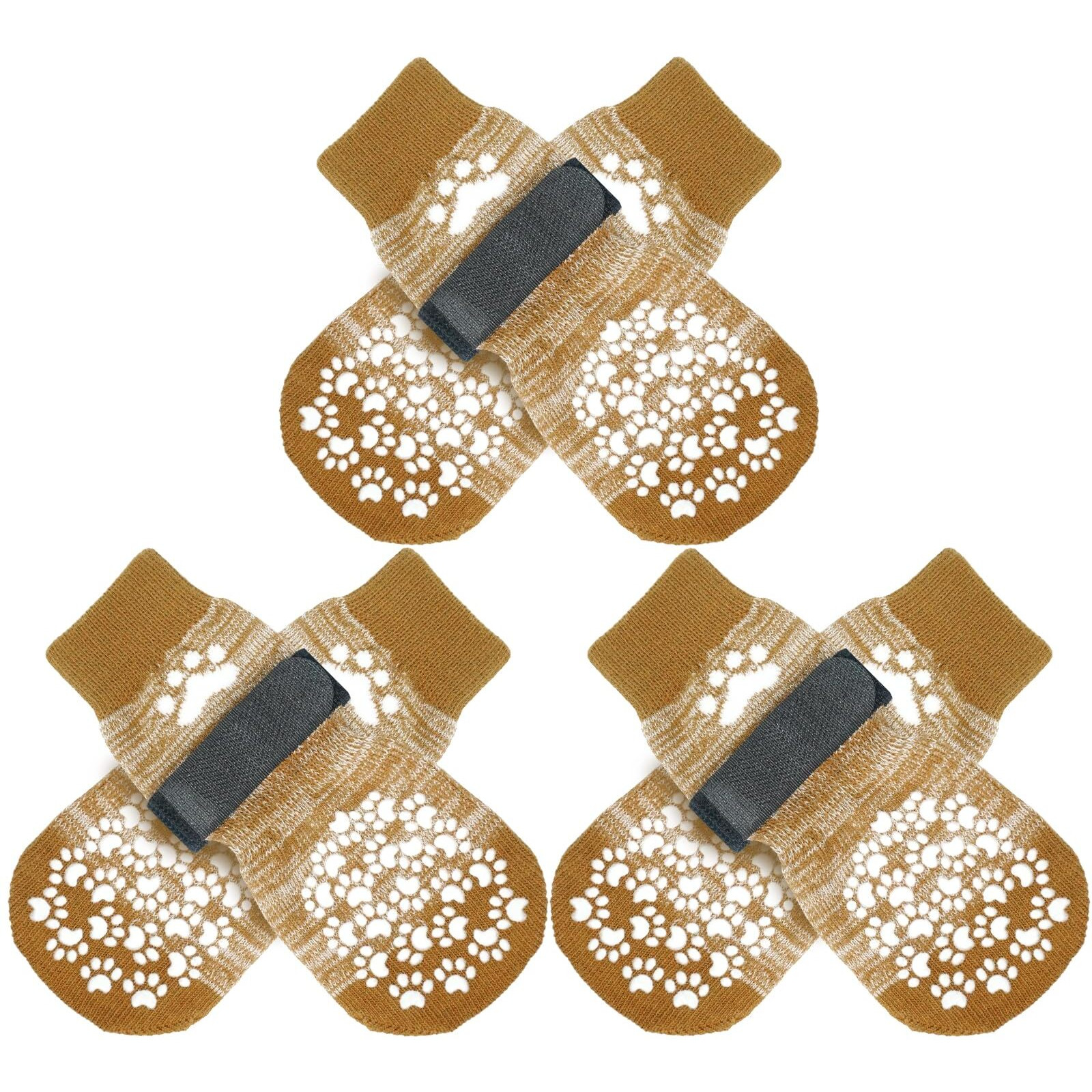 Expawlorer Double Side Anti-Slip Dog Socks With Adjustable Straps-Strong Grips Traction Control For Indoor On Hardwood Floor Wear,Best Paw Protector For Puppy Small Medium Large Dogs,X-Large (6 Count)