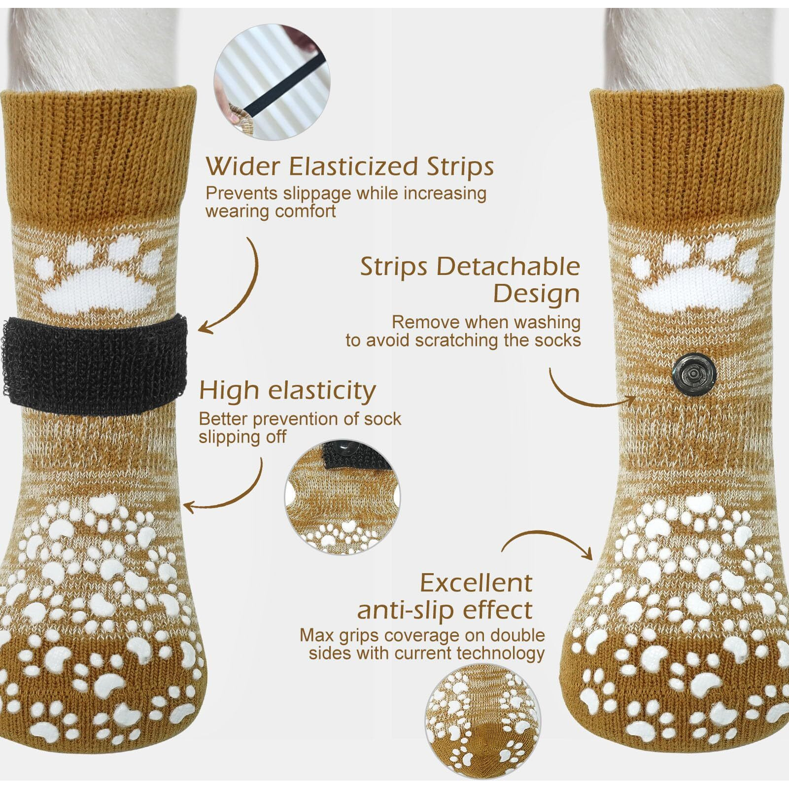 Expawlorer Double Side Anti-Slip Dog Socks With Adjustable Straps-Strong Grips Traction Control For Indoor On Hardwood Floor Wear,Best Paw Protector For Puppy Small Medium Large Dogs,X-Large (6 Count)