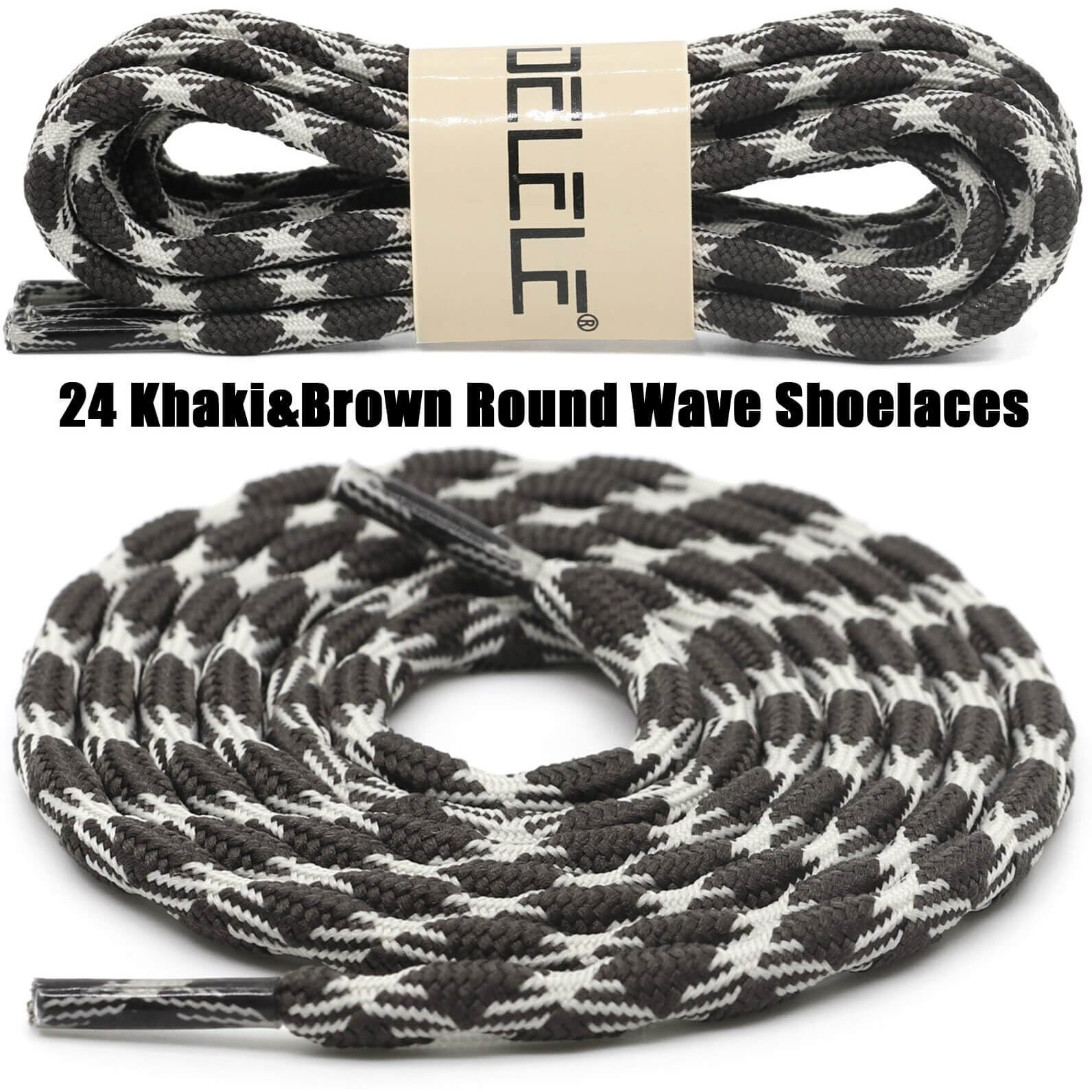 Delele 2 Pair Round Wave Shape Non Slip Heavy Duty And Durable Outdoor Climbing Shoelaces Khaki&Brown Hiking Shoe Laces Shoestrings-87 Inch