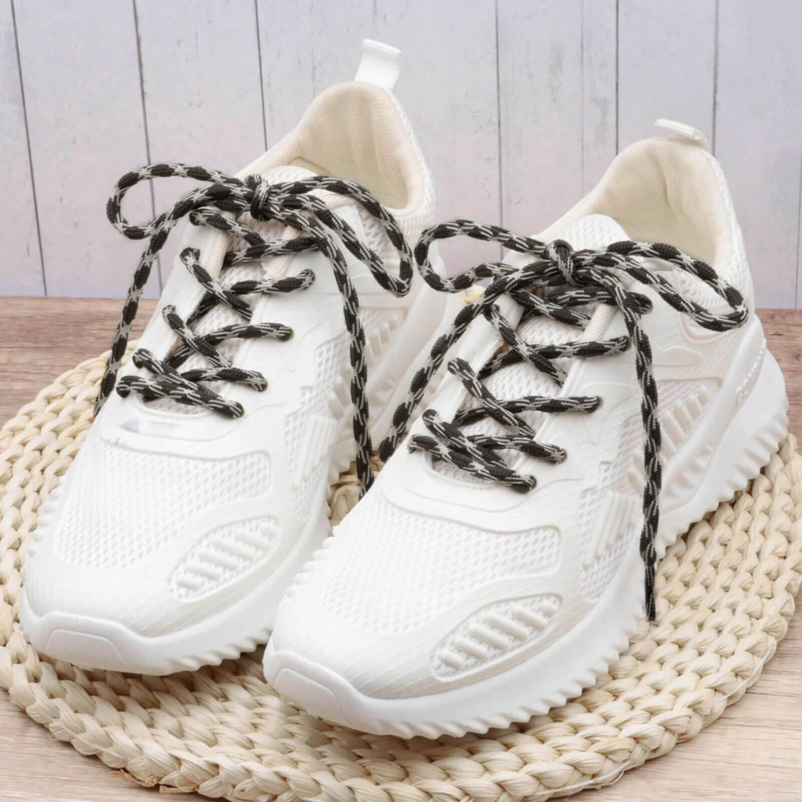 Delele 2 Pair Round Wave Shape Non Slip Heavy Duty And Durable Outdoor Climbing Shoelaces Khaki&Brown Hiking Shoe Laces Shoestrings-87 Inch