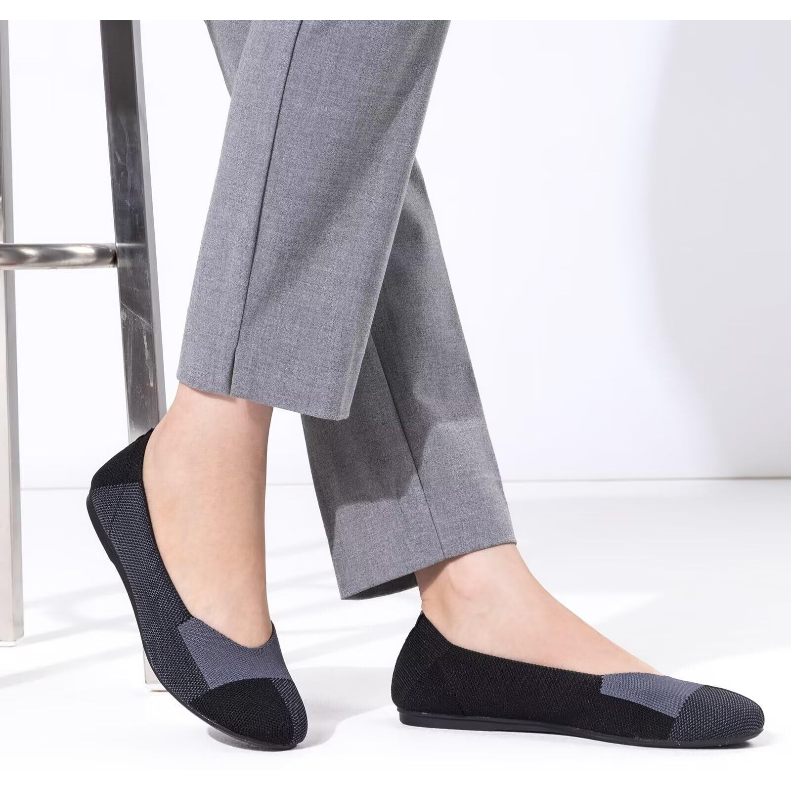 Frank Mully Womens Knit Ballet Flat Round Toe Slip On Flats Shoes Classic Low Wedge Ballerina Walking Flats Shoes Grey, 8