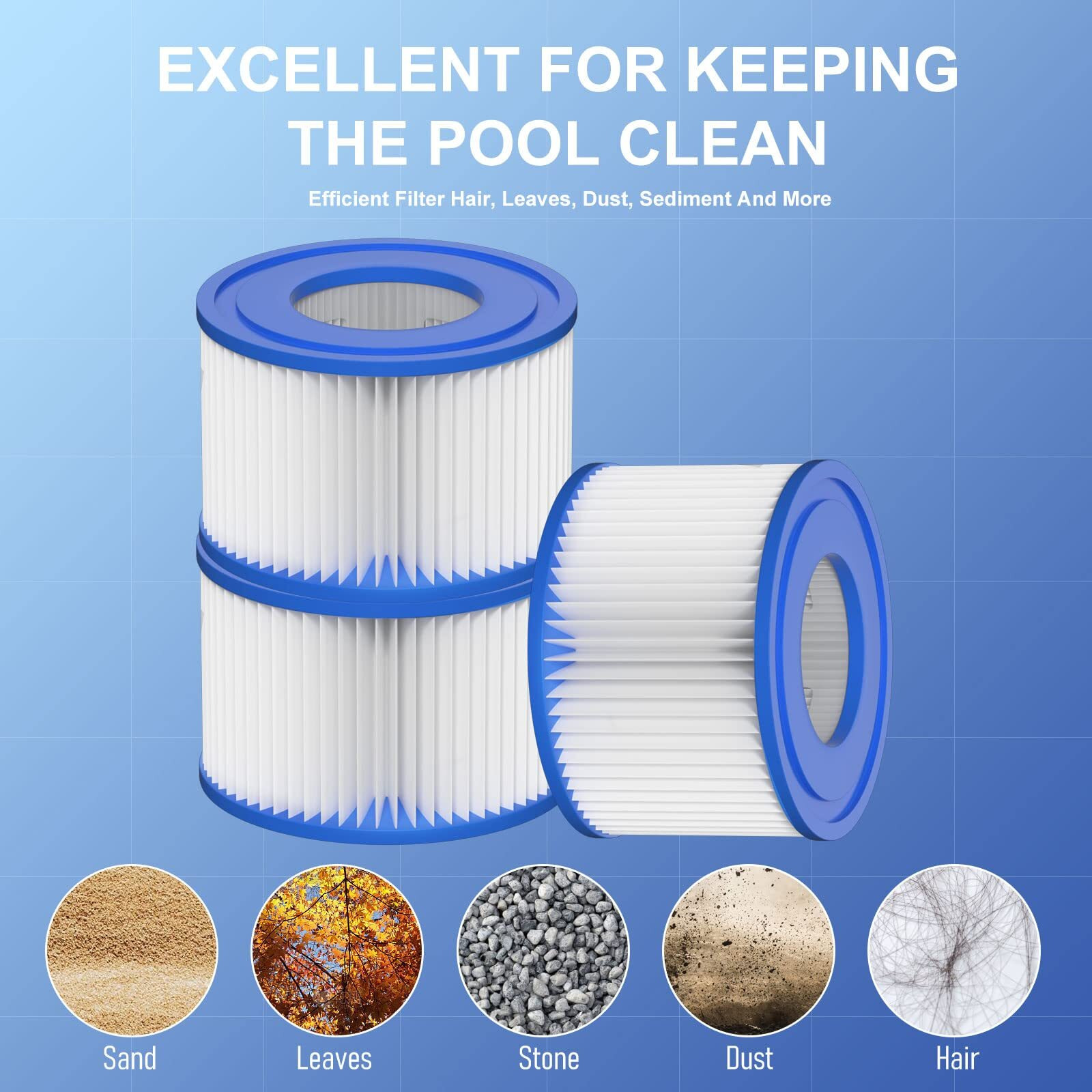 Vickmons Type Vi Hot Tub Filter Cartridge Compatible With Lay-Z-Spa, Coleman Saluspa 90352E, 58323E, 58323 Swimming Pool Pump (8 Pack)