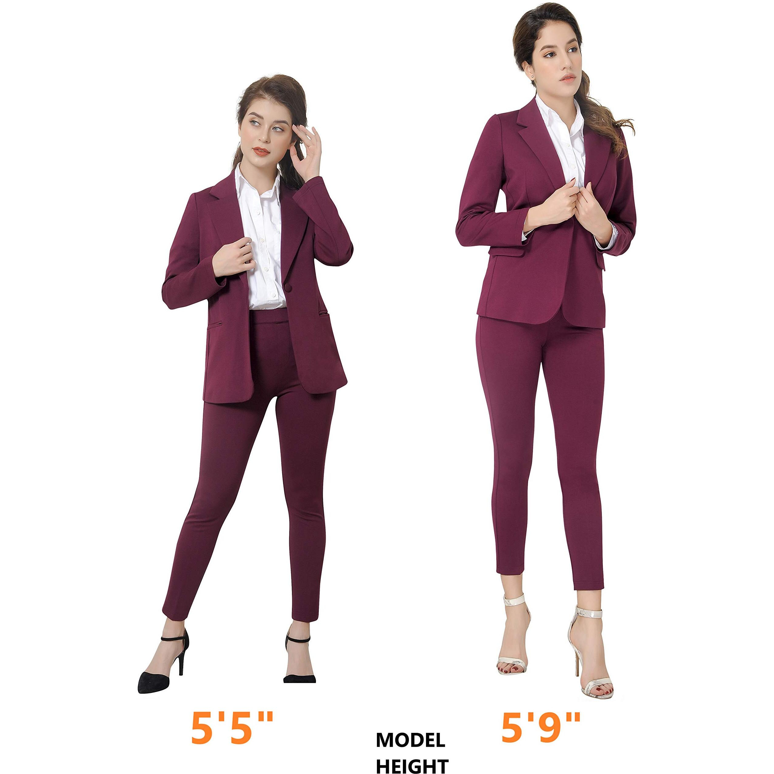 Marycrafts Women's Business Blazer Pant Suit Set For Work 20 Burgundy