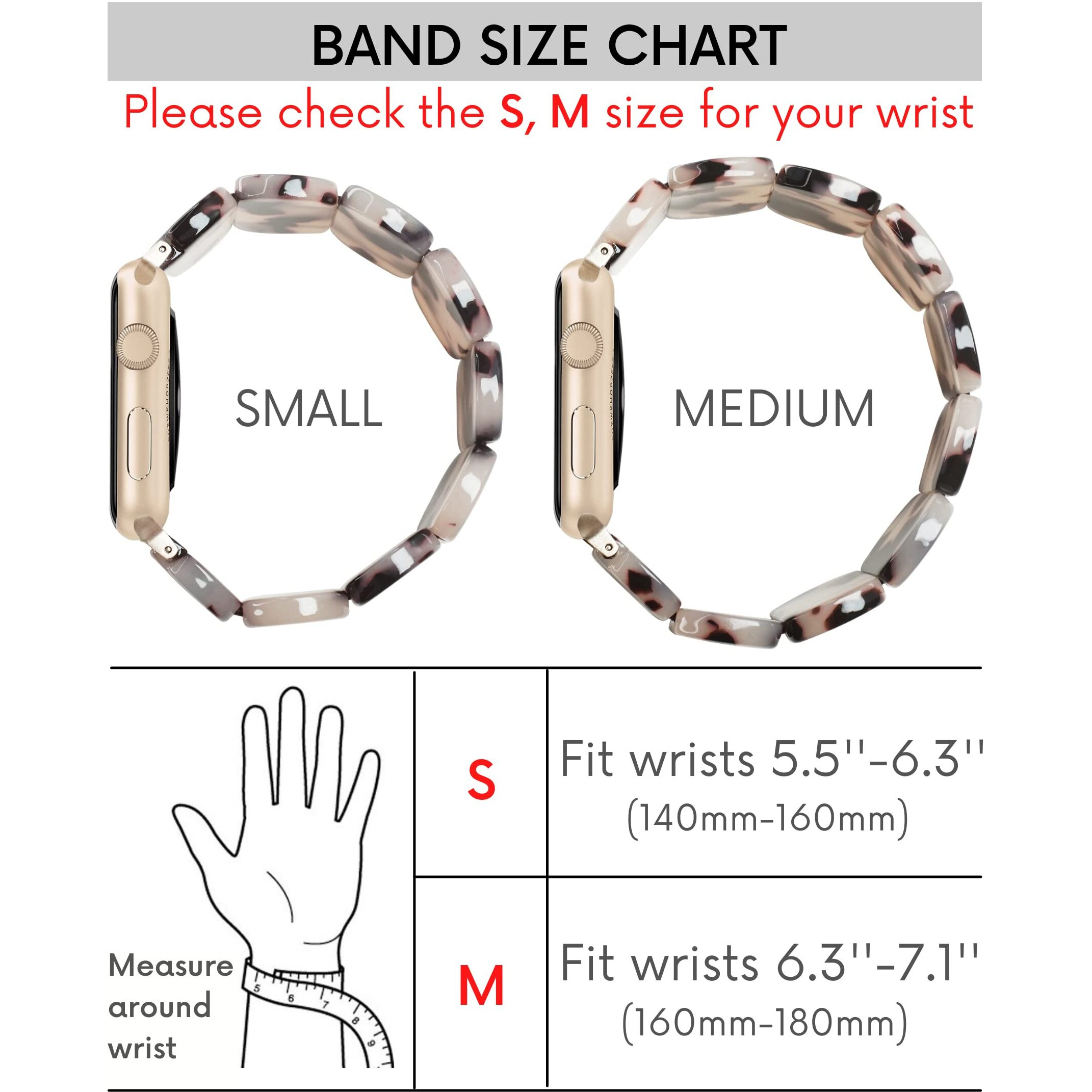 Heesch Resin Tortoise Watch Band Compatible With Apple Watch Strap For Women Stretchy Fashion Link Bracelet Wristband For Iwatch 7,6,5,4,3,40/38/41Mm