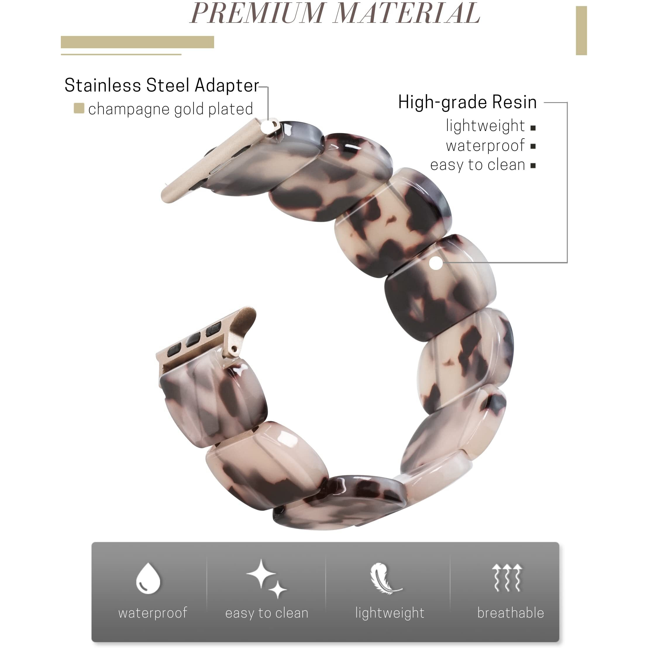 Heesch Resin Tortoise Watch Band Compatible With Apple Watch Strap For Women Stretchy Fashion Link Bracelet Wristband For Iwatch 7,6,5,4,3,40/38/41Mm