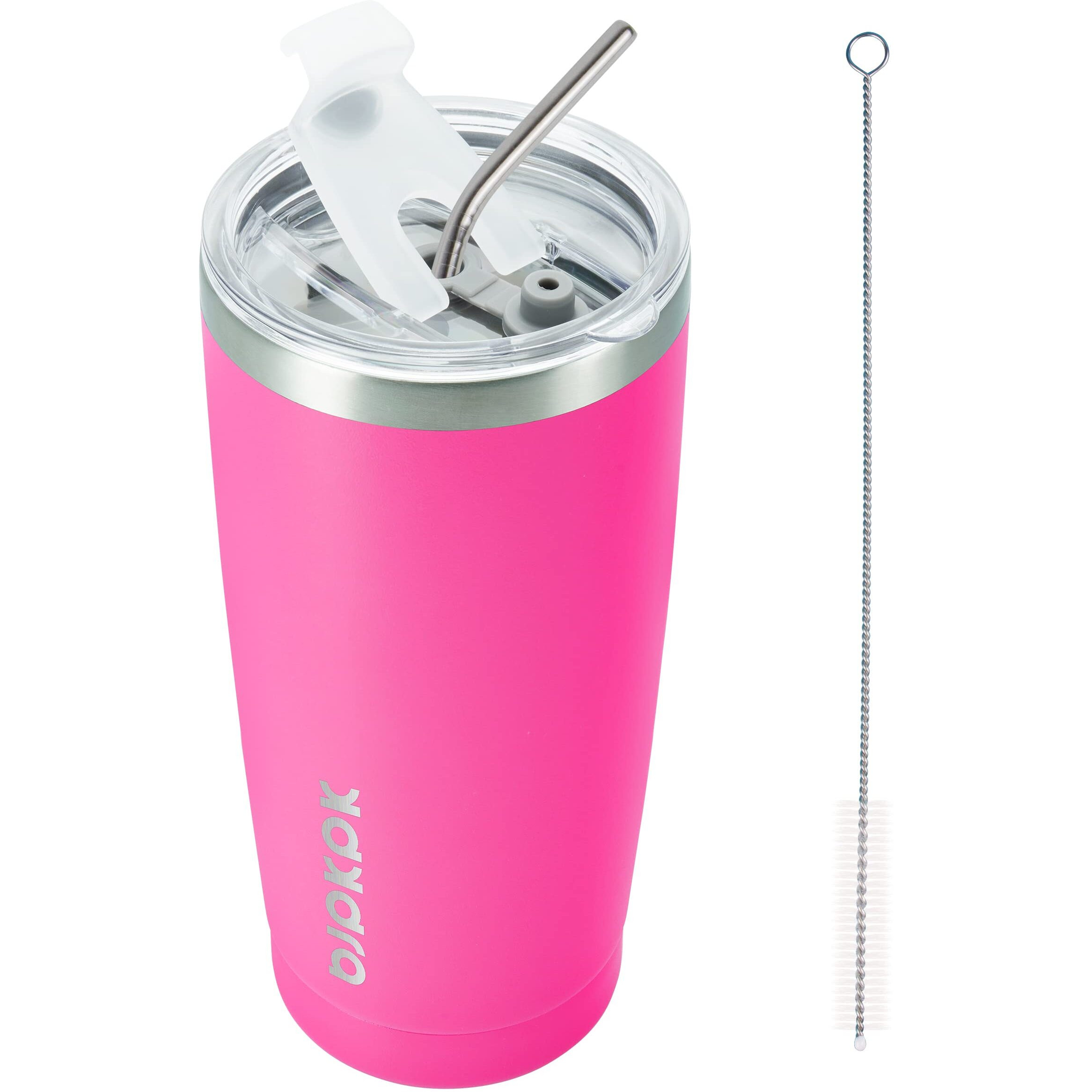 Bjpkpk 20Oz Stainless Steel Tumbler With Lid, Double Wall Vacuum Coffee Cup, Travel Mug For Ice Drink And Hot Beverage, Insulation Travel Tumbler Cup With Straws,Pink