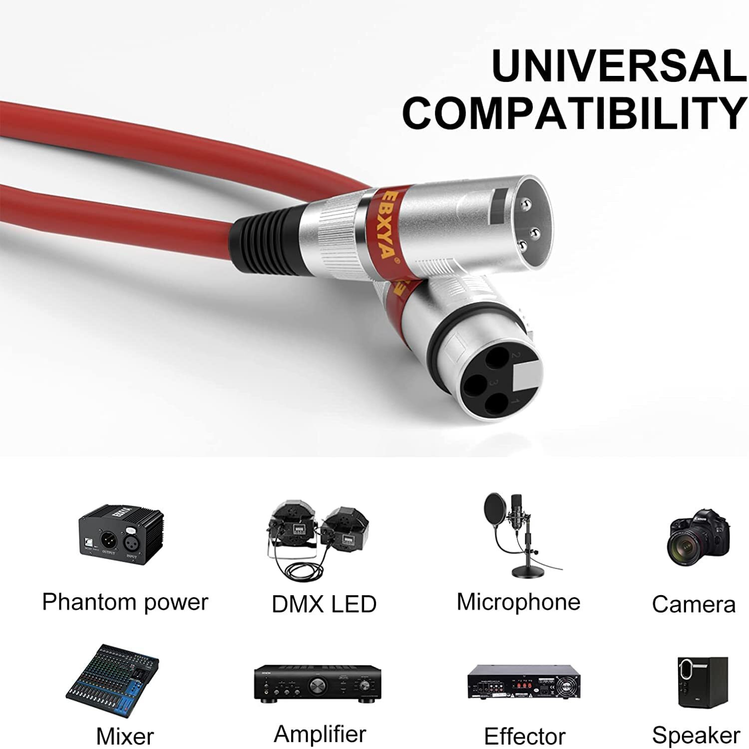 Ebxya Xlr Cables 10Ft - Premium Balanced 3-Pin Xlr Male To Female Microphone Cable, 6 Color Packs