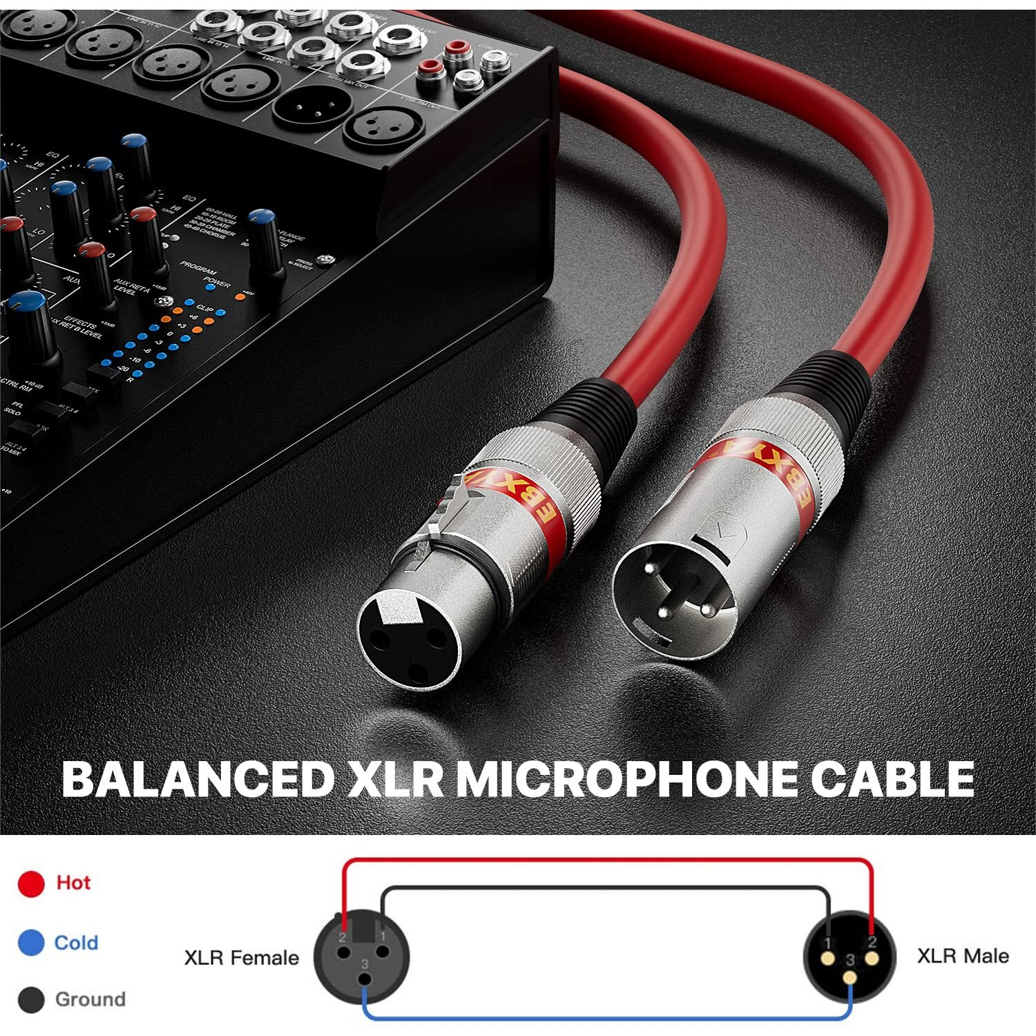 Ebxya Xlr Cables 10Ft - Premium Balanced 3-Pin Xlr Male To Female Microphone Cable, 6 Color Packs