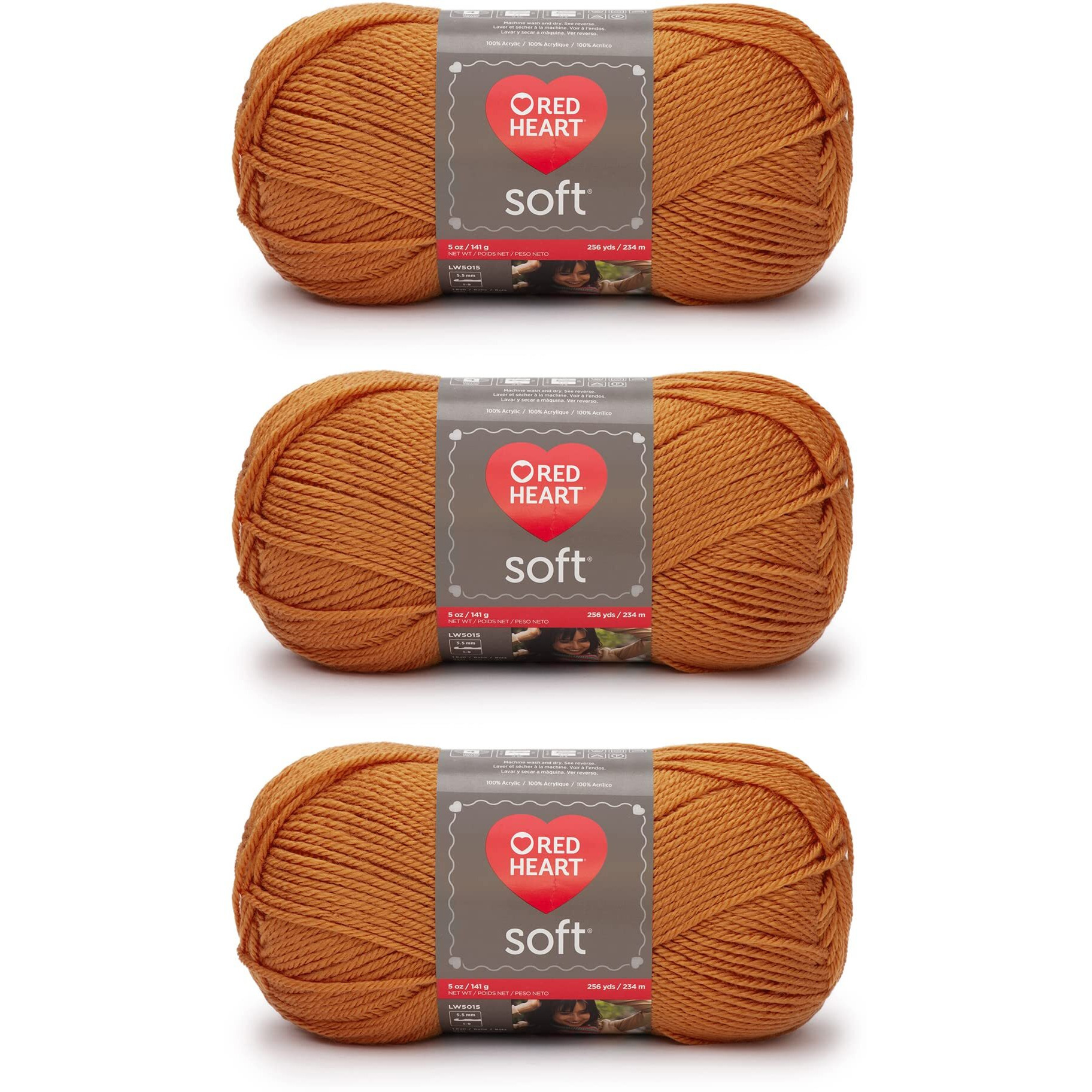 Red Heart Soft Tangerine Yarn - 3 Pack Of 141G/5Oz - Acrylic - 4 Medium (Worsted) - 256 Yards - Knitting/Crochet