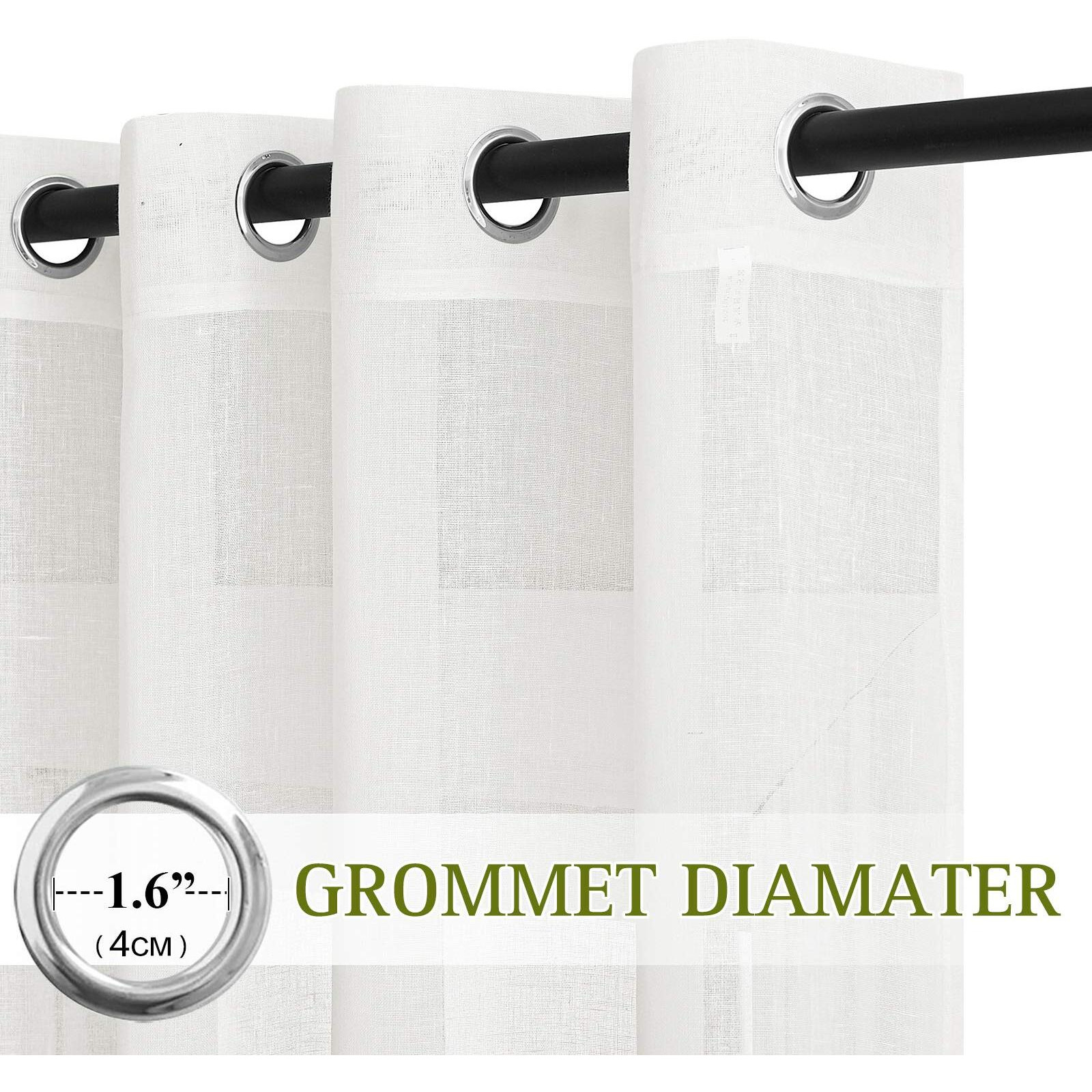 Nicetown 45 Inch Long Rich Linen Curtains Flax Texture, Grommet Top Rustic Drapes Half Window Semi Sheer With Light Filtering For Kitchen/Nursery/Cafe, Ivory, 104" Wide Total 2 Panels