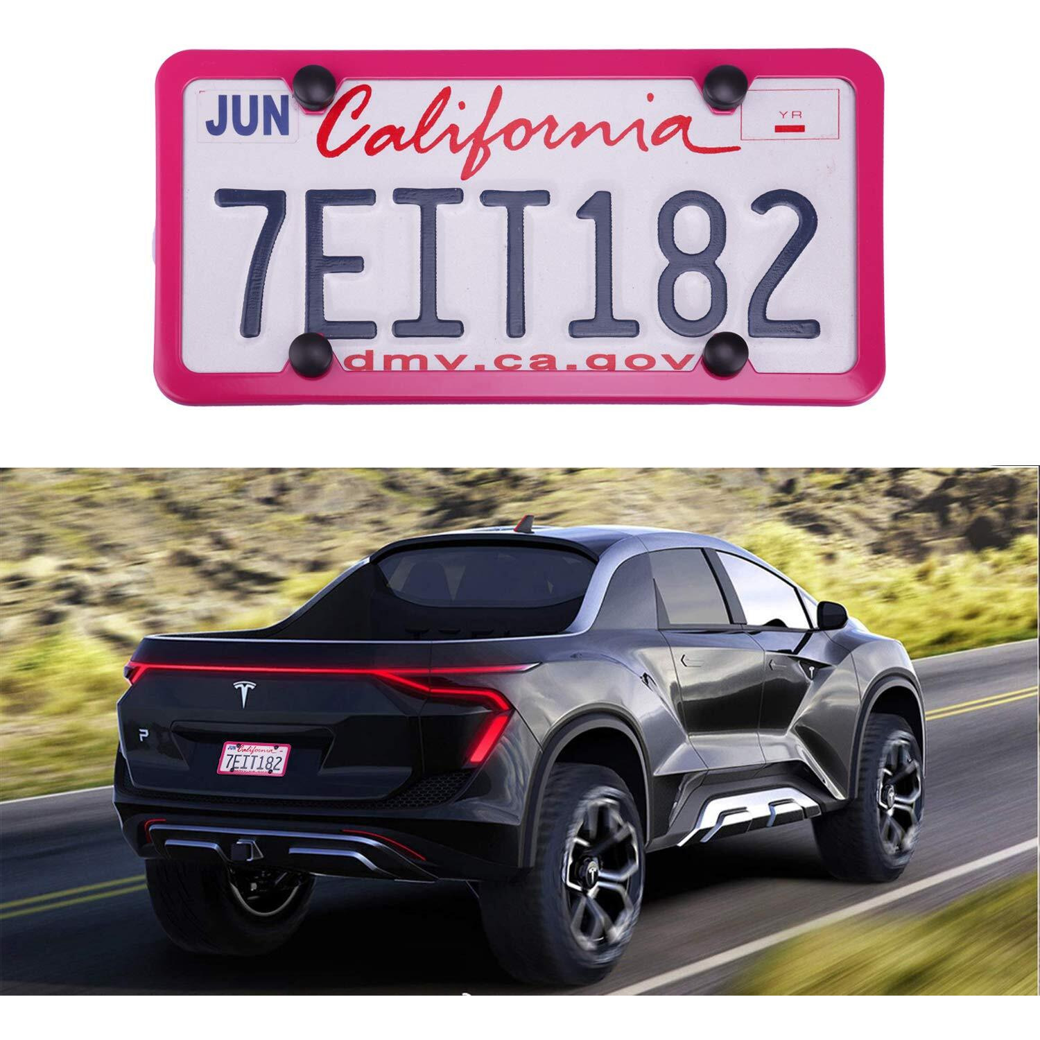 Livtee 4 Holes Stainless Steel License Plate Frames, 2 Pcs Car Licence Plate Covers, Automotive Exterior Accessories Slim Design With Bolts Washer Caps For Us Vehicles, Rose Red